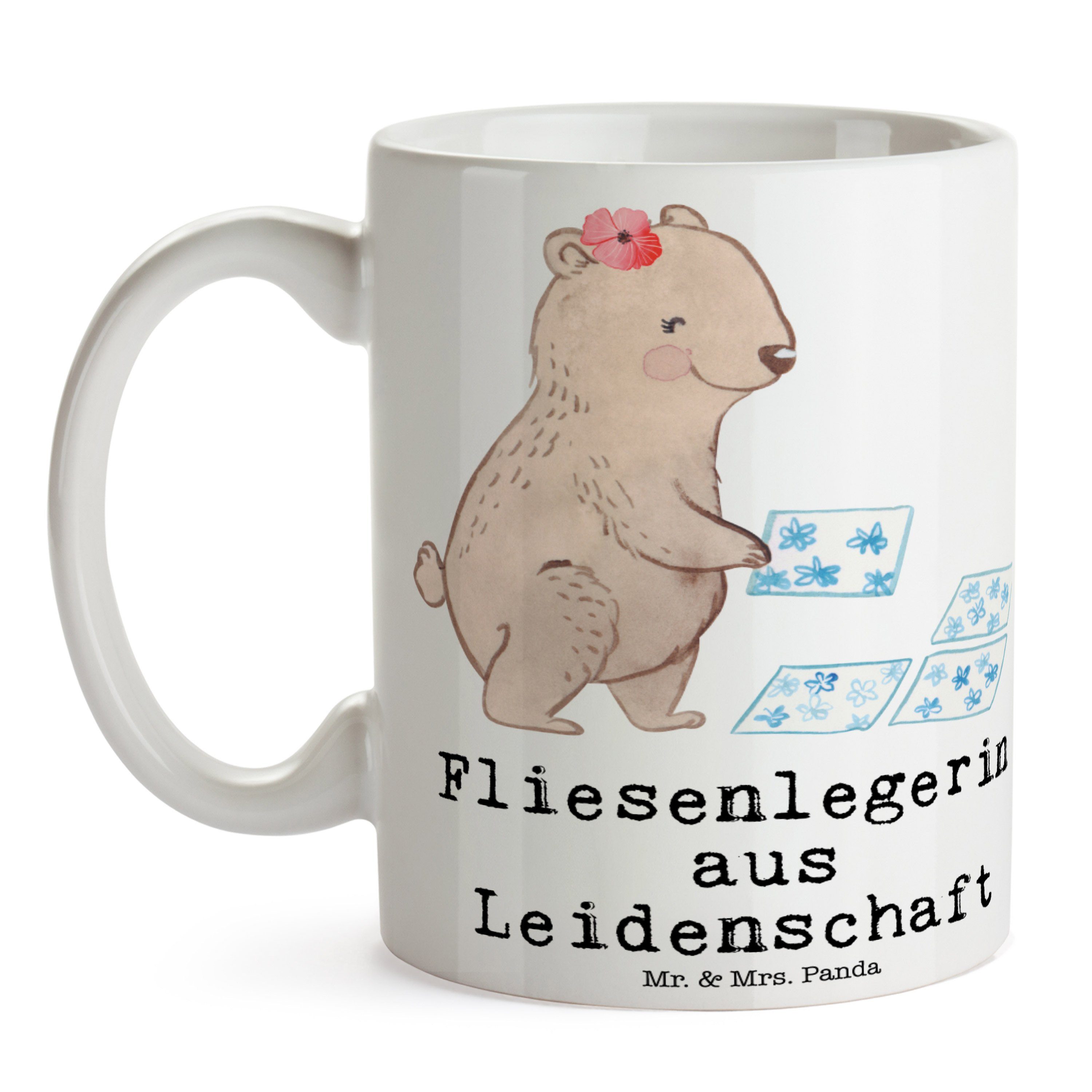 Mr. & Fliesenlegerin - aus Leidenschaft Handwerk, Keramik Panda Weiß Tasse Geschenk, Fliesenf, - Mrs