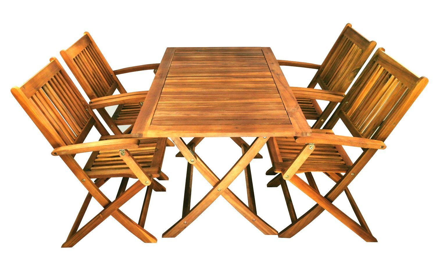 metra-direkt Sitzgruppe Klapptisch Gartensitzgruppe aus Akazienholz - 1 Tisch, 4 Stühle, Sitzgarnitur, Outdoor, Terrassensitzgruppe, Klappgarnitur
