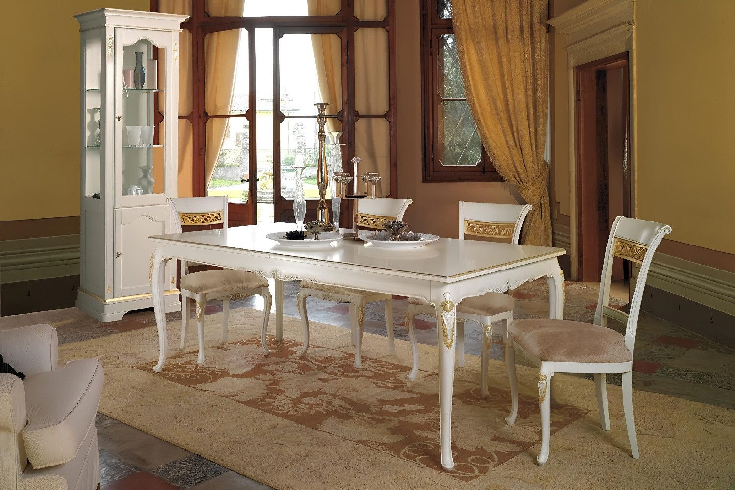 Xlmoebel Essgruppe Italienisches Design Esstisch mit Stühlen in Hochglanz Weiß, (Esszimmer Set 5tlg (Esstisch + 4x Stühle), Hergestellt in Italy