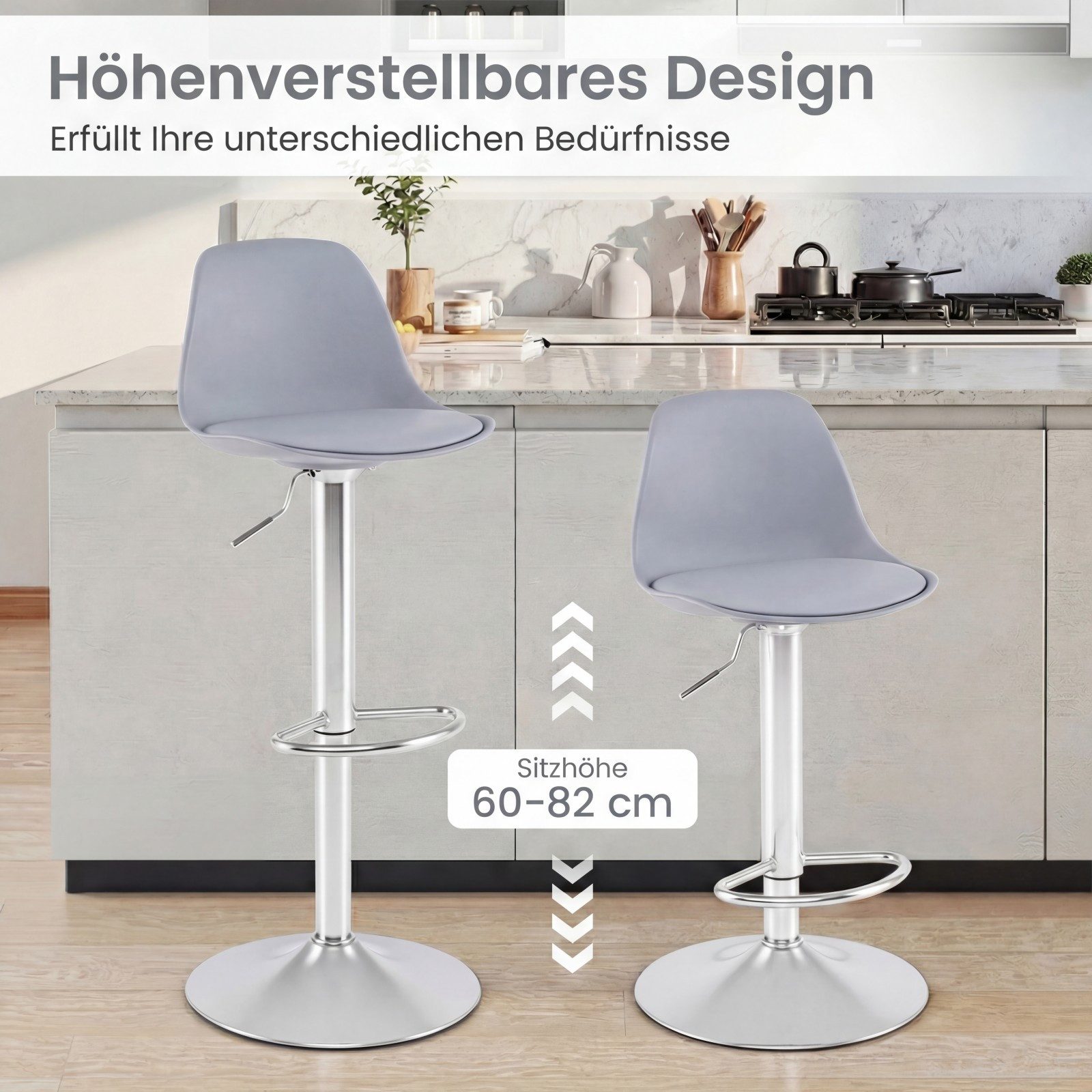 COSTWAY Barhocker (2er Set), drehbar 60-82cm höhenverstellbare Sitzhöhe gepolstert