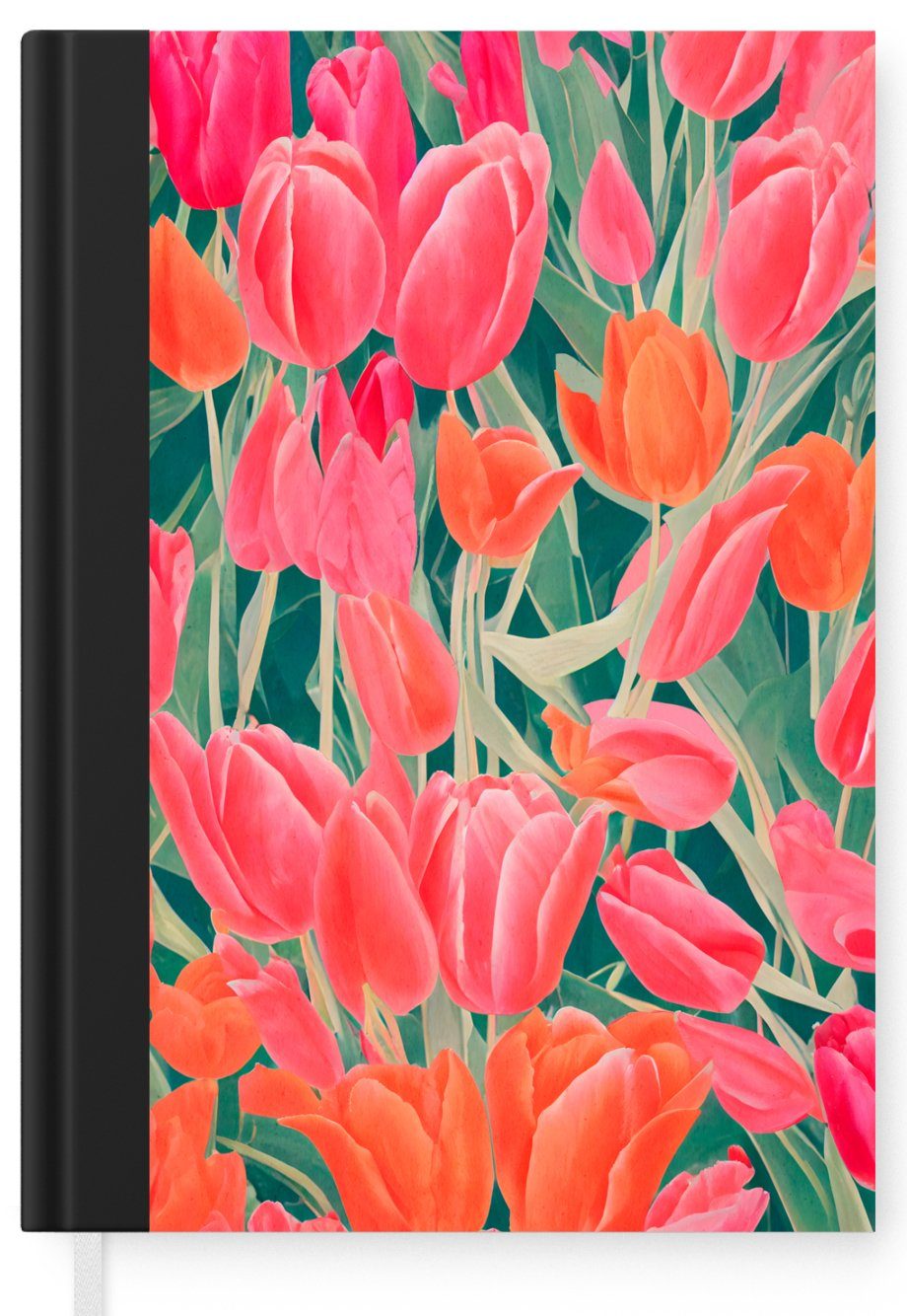 MuchoWow Notizbuch Tulpen Rot 98 Blumen Merkzettel, - Tagebuch, Seiten, - Kunst, A5, Notizheft, - Rosa Haushaltsbuch Journal, 