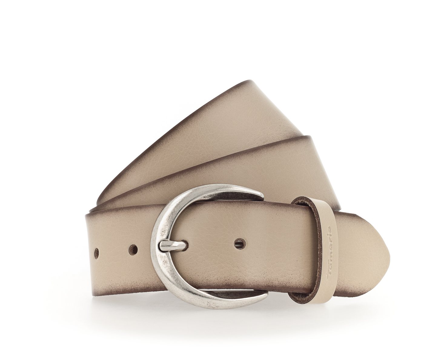 Tamaris Ledergürtel Charlotte Silver mit halbrunder Dornschließe in poliertem Silber, 4 cm breit