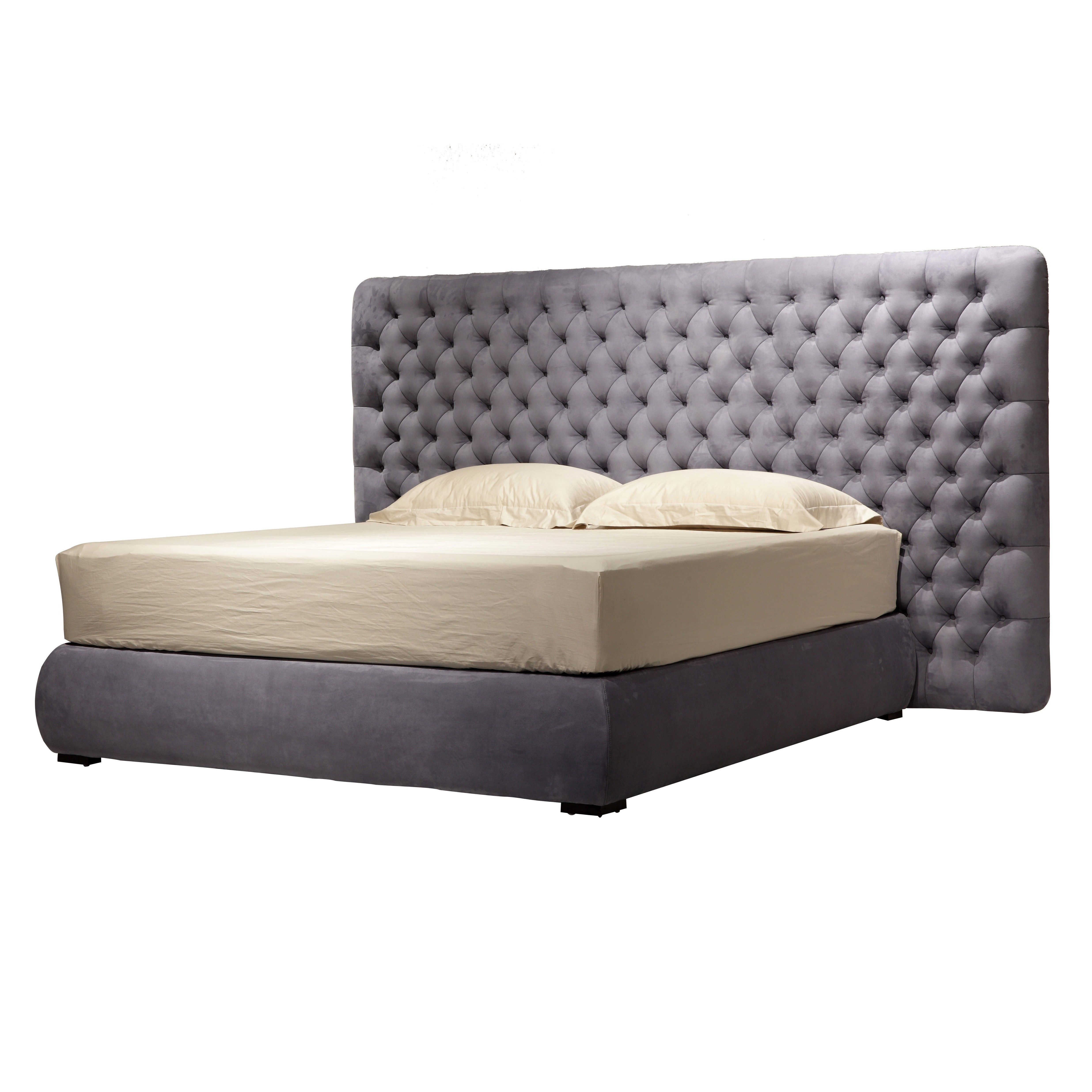 Polsterbett Luxus Doppelbett Chesterfield Grau Samt mit Kopfteil