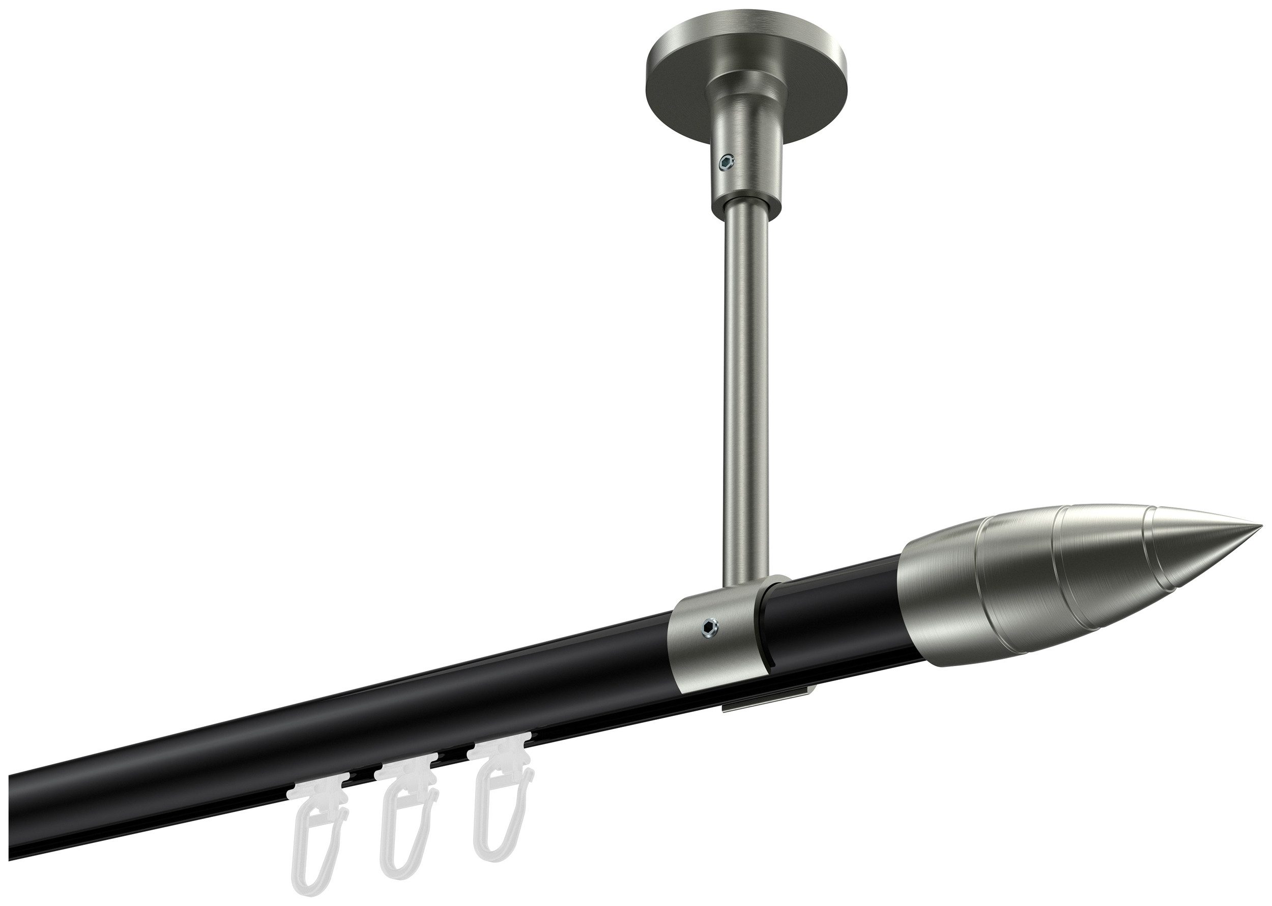 INTERDECO Innenlaufschiene Sonette Samanto, Ø 20 mm, 1-läufig, Fixmaß, kürzbar, Deckenmontage, Aluminium, Schwarz / Edelstahl-Optik / Bicolor