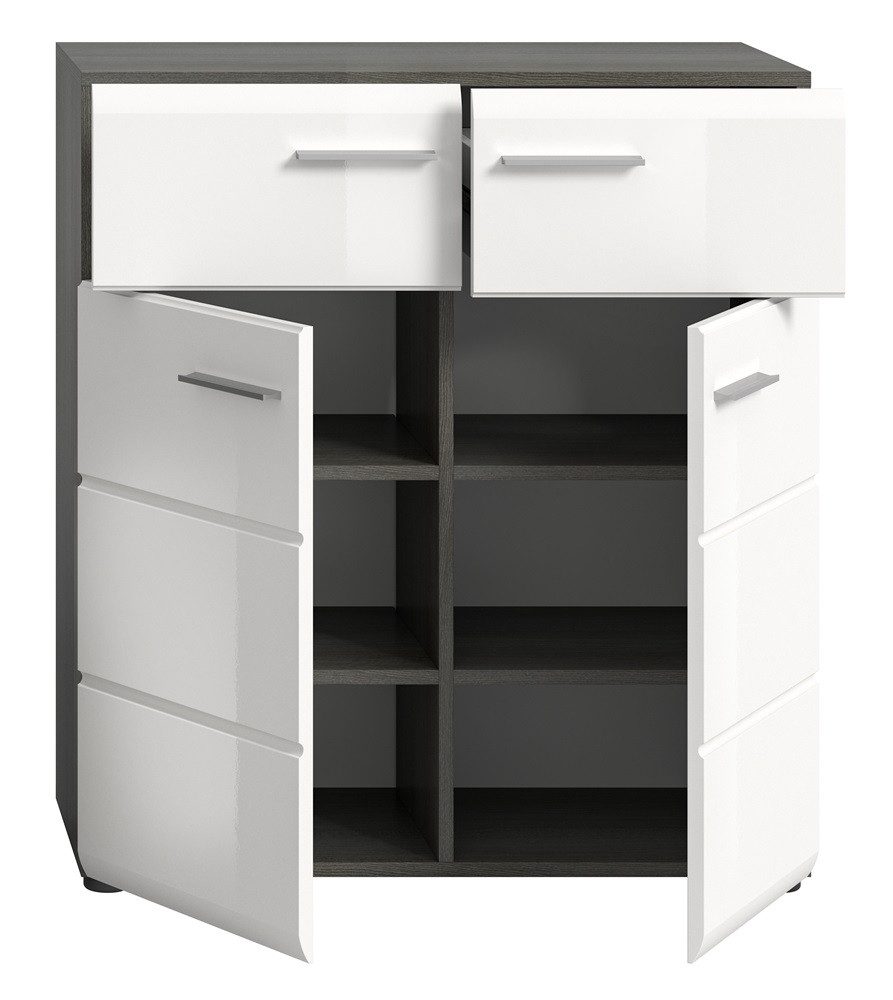 xonox.home Schuhschrank Schuhschrank, Kommode Salsa, weiß Hochglanz / rauchsilber 80 cm