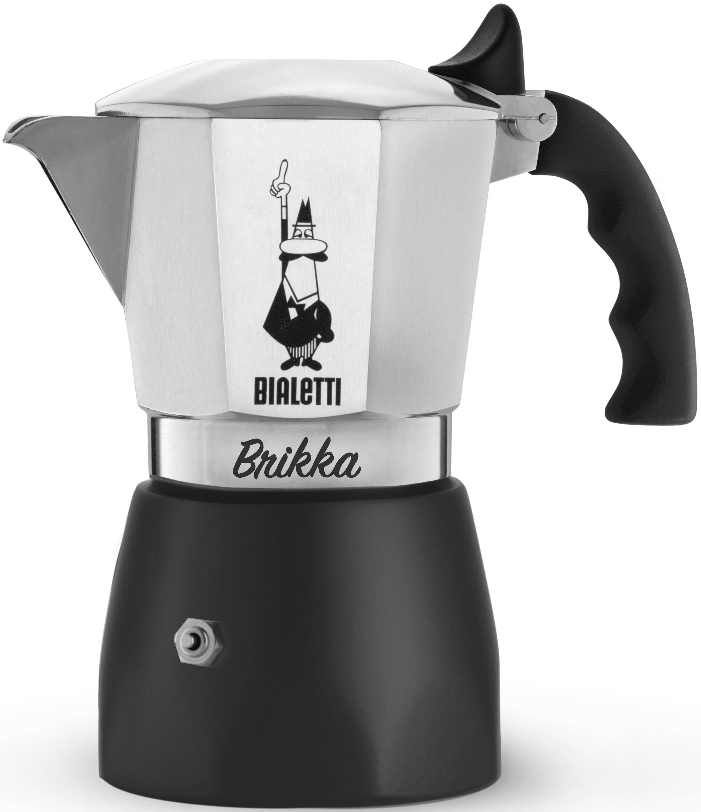 BIALETTI Espressokocher New Brikka 4 Tassen, 0,15l Kaffeekanne, aus  Aluminium, für vier Tassen, Kaffeemaschine, Kaffeekocher, für Gas-,  Elektro- und Propan-Kochfelder geeignet, für Camping, Silber / Schwarz