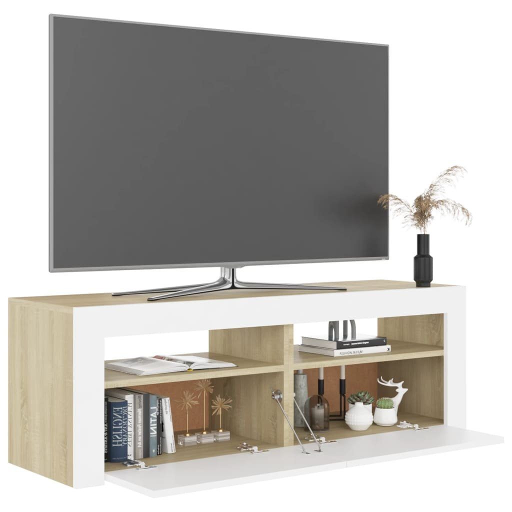 Sonoma-Eiche TV-Schrank Sonoma-Eiche mit 120x35x40 Weiß und (1-St) cm TV-Schrank LED-Leuchten vidaXL Weiß