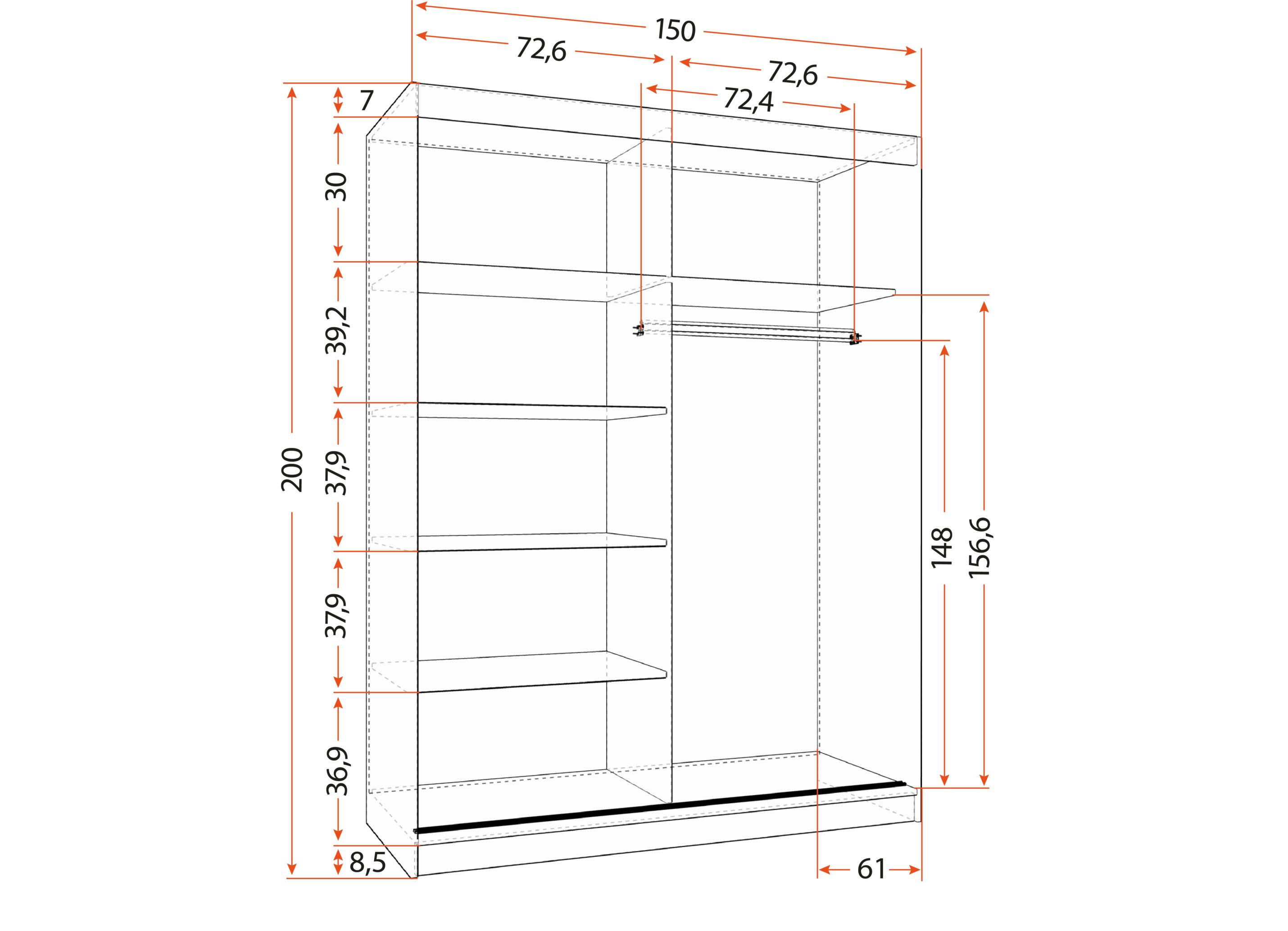 imoebel24 Schwebetürenschrank VISTA 04 150 cm - Grau / Grau