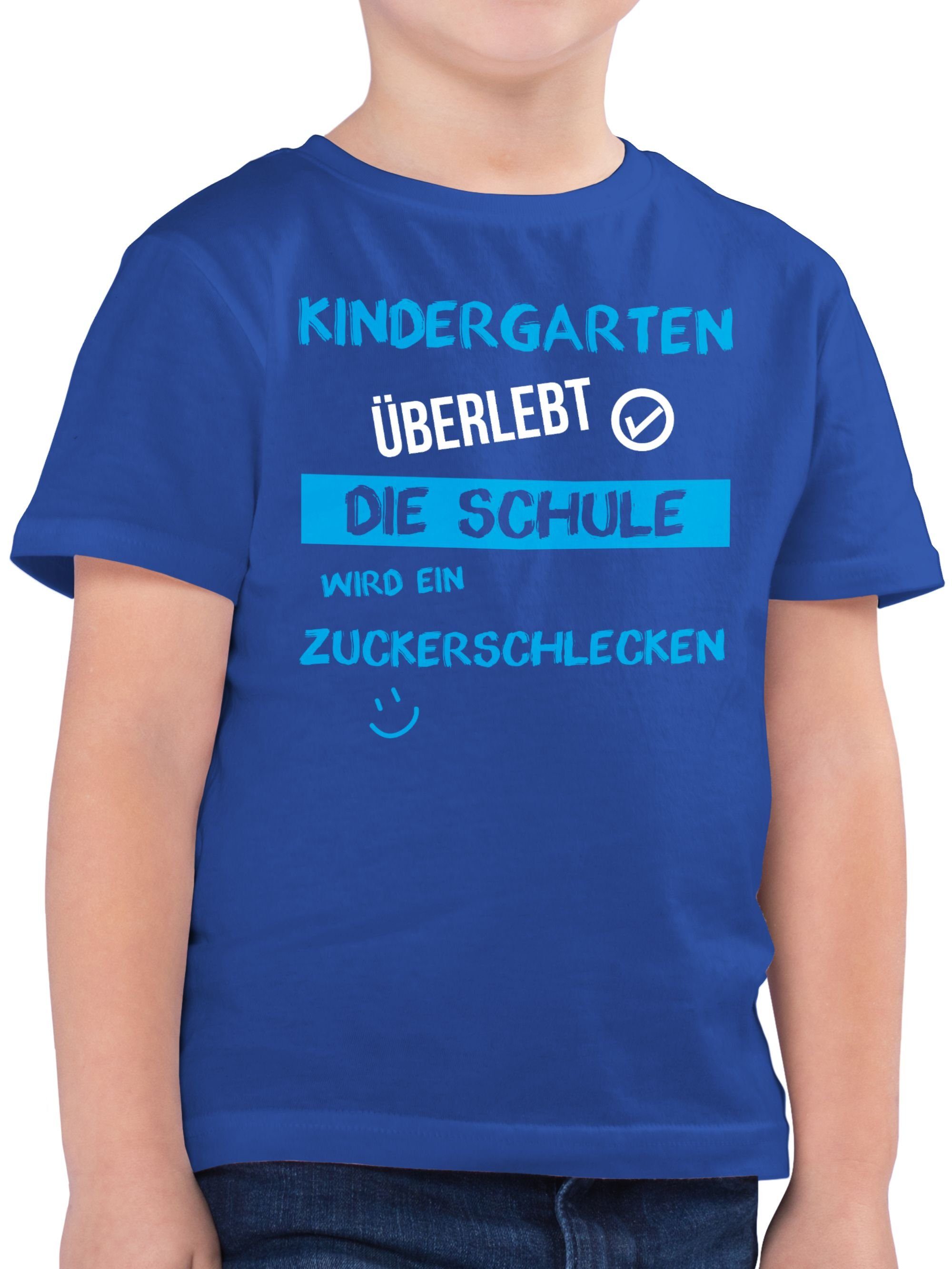 Shirtracer Einschulung Emoticon blau Royalblau Geschenke T-Shirt überlebt Schulanfang Kindergarten 3 Junge