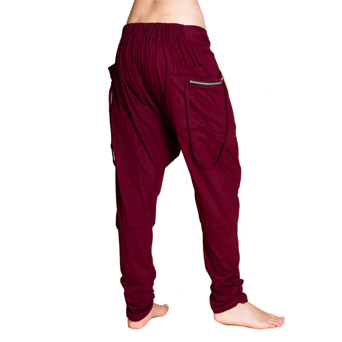 PANASIAM Baumwoll-Jersey-Stoff Herren Baggy Bordeauxrot modische Wellnesshose Pants Freizeithose Damen festem und aus bequeme für Ch01 Unisex Haremshose