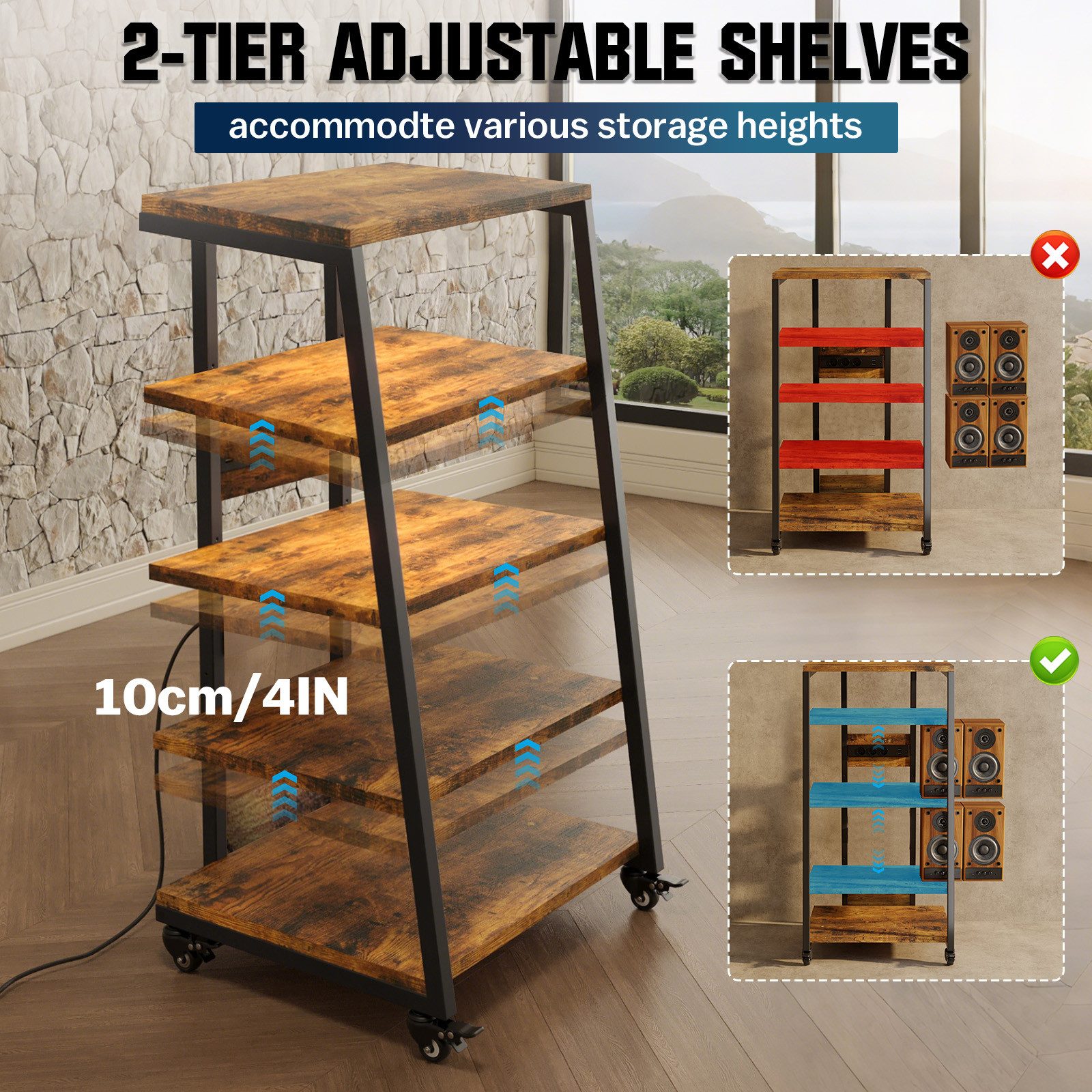 XERSEK TV-Regal HiFi Rack Medienständer mit schwenkbaren Rollen LED dimmbar günstig online kaufen