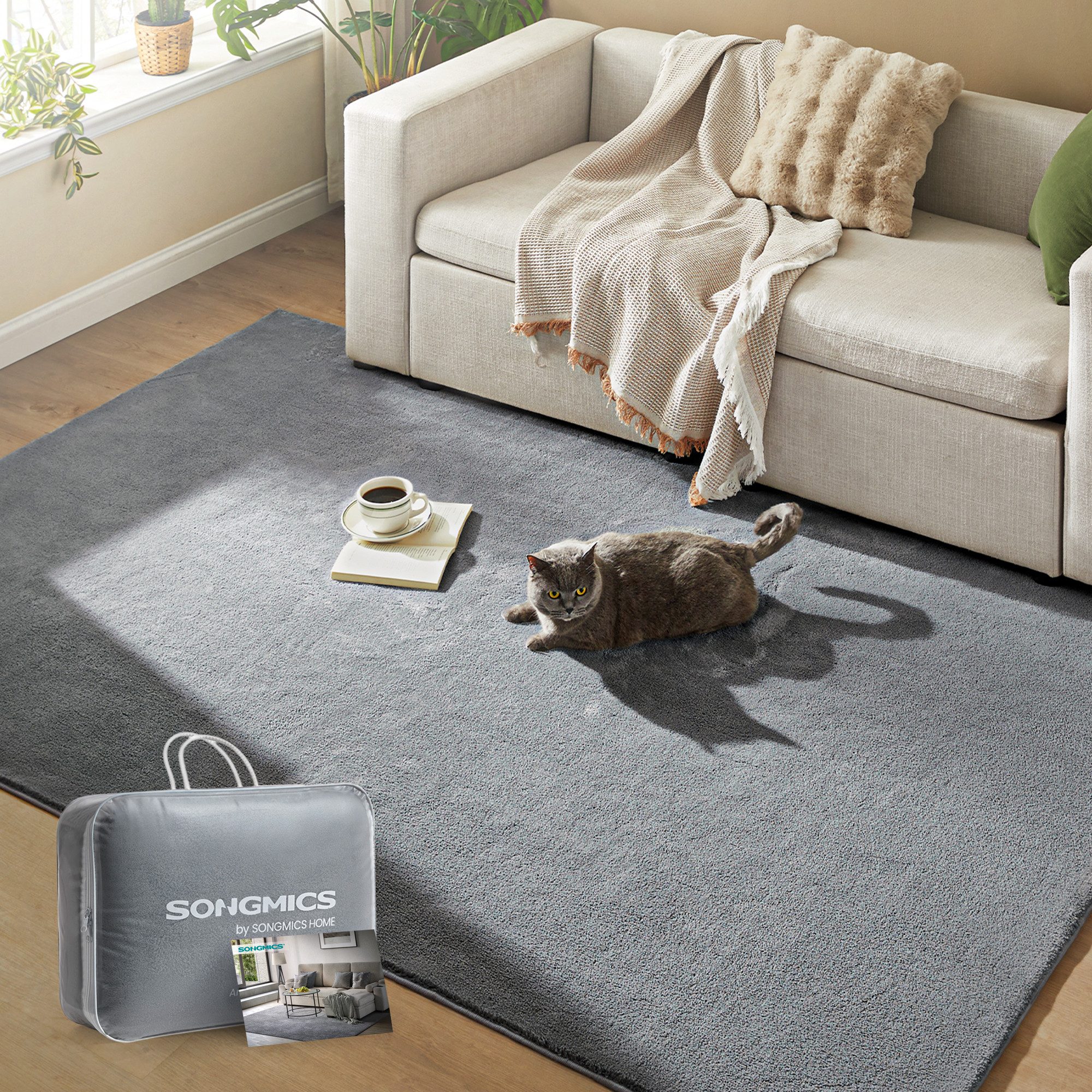 SONGMICS HOME Teppich, Rechteck, Wohnzimmerteppich, rutschfest, maschinenwa günstig online kaufen