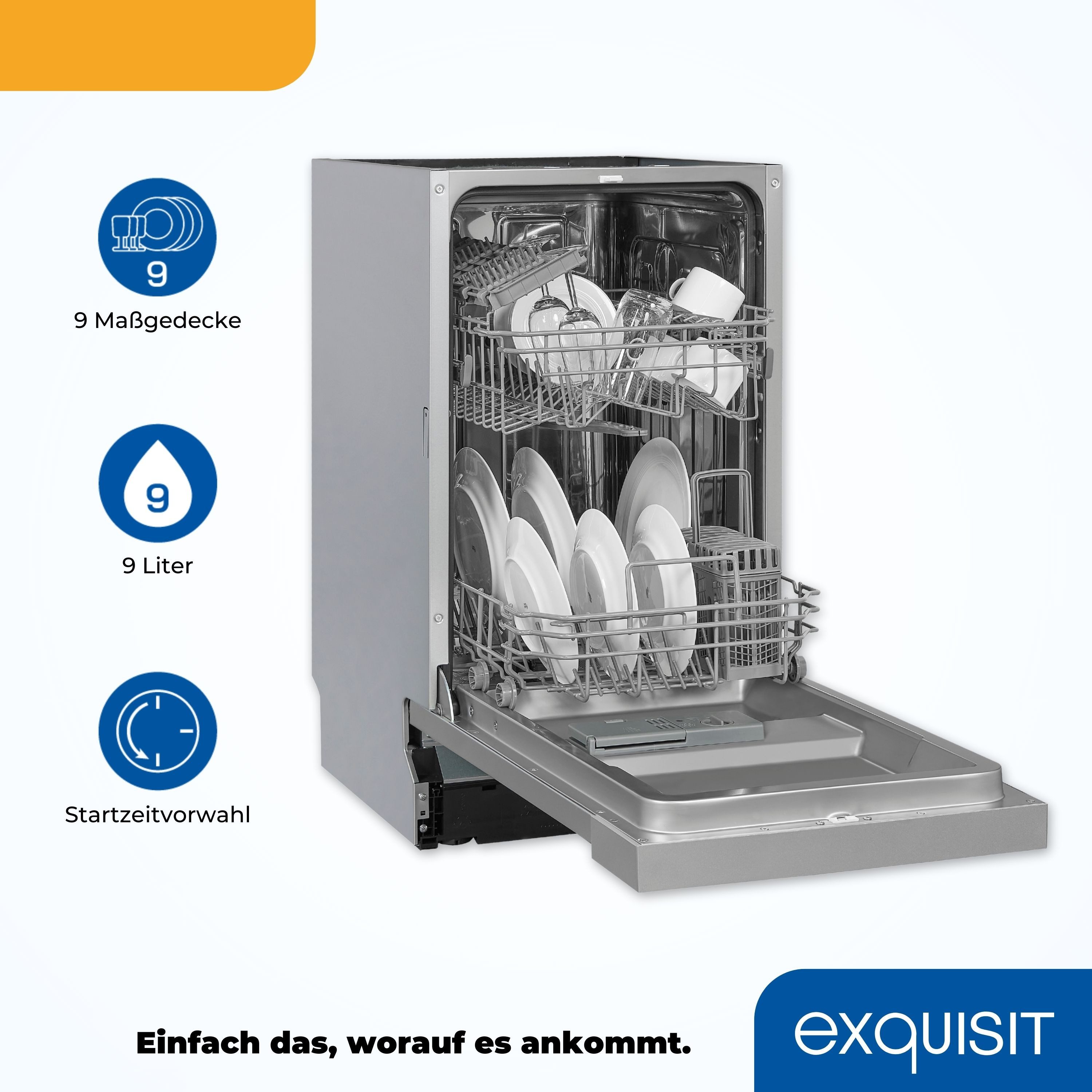 exquisit Unterbaugeschirrspüler EGSP9309-EF-030E, 9 l, 9 Maßgedecke, 9Maßgedecke, ECO-Modus, 7 Spülprogramme