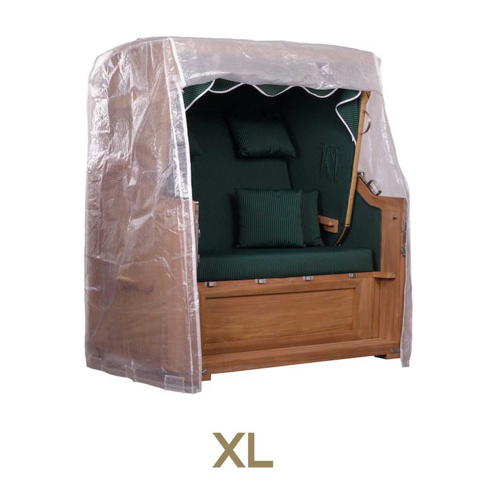 MR.DEKO Gartenmöbel-Schutzhülle Strandkorb-Schutzhülle PVC 145x98x170 cm transparent – Размер XL (Schutzhülle für Strandkorb mit Ösen – Размер XL, transparent), Abdeckung Strandkorb mit Reißverschlüssen & Lüftungshutzen, wetterfest