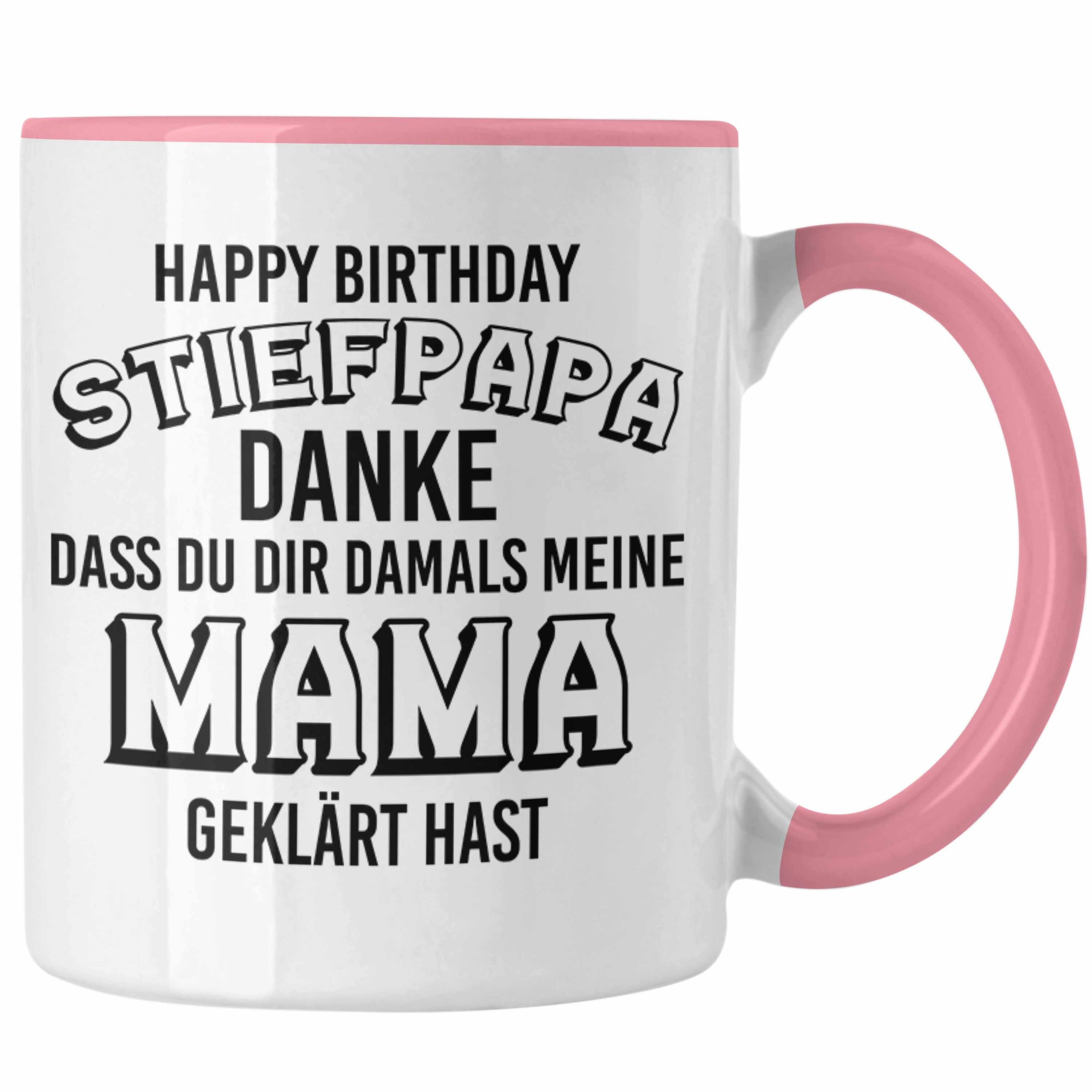 Trendation Tasse Trendation - Stiefpapa Tasse Spruch Geschenk Lustige Sprüche Stiefvater Geschenk Geburtstag Geburtstagsgeschenk Rosa