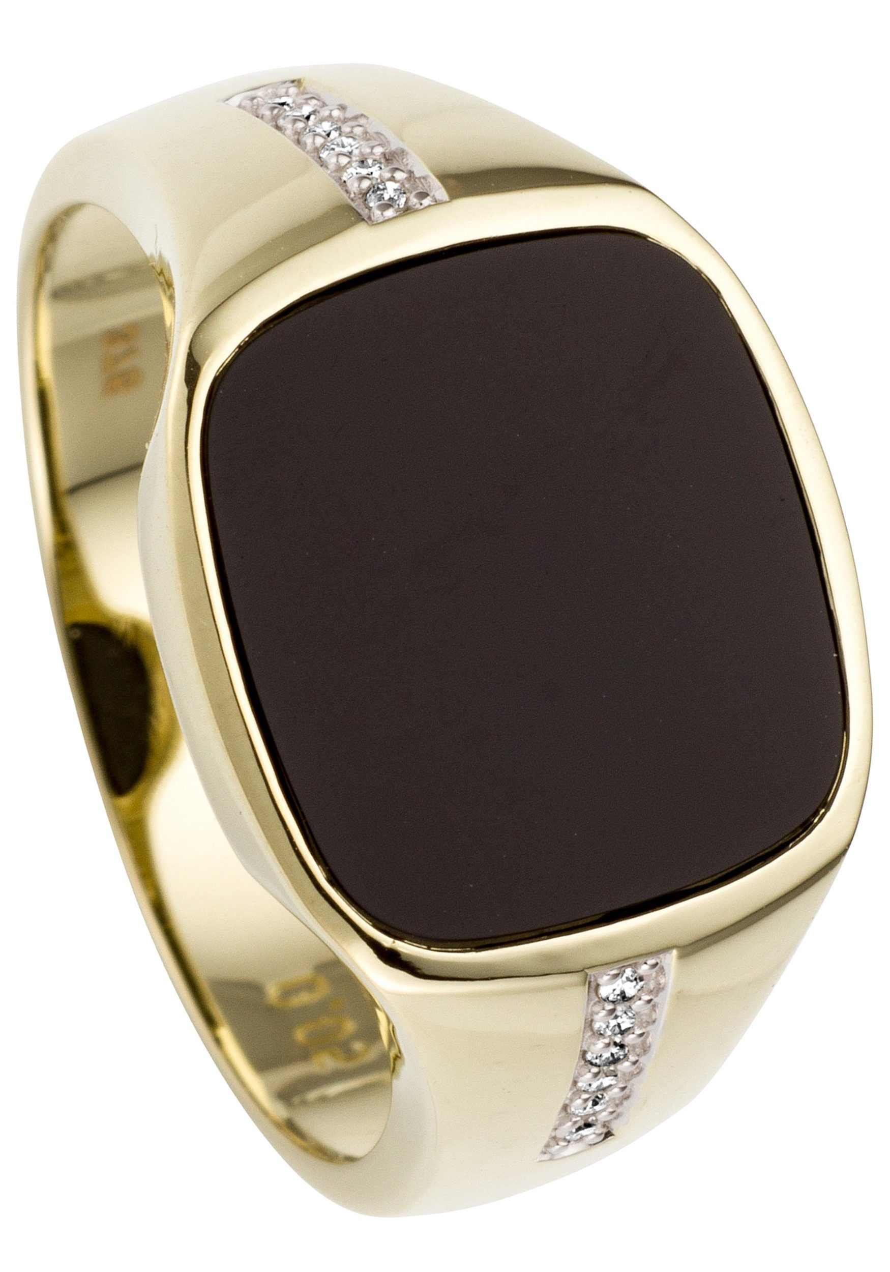 bicolor Fingerring Gold 585 JOBO und Ring mit Onyx 12 Diamanten,