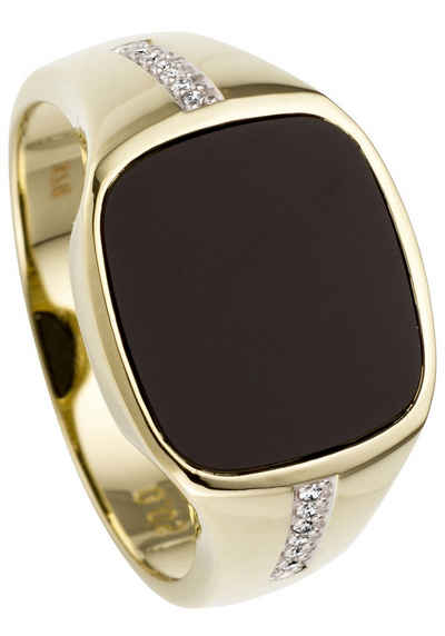 JOBO Fingerring Ring mit Onyx und 12 Diamanten, 585 Gold bicolor