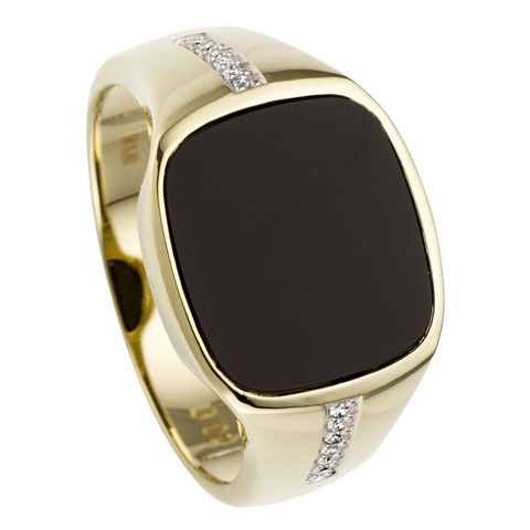 JOBO Fingerring Ring mit Onyx und 12 Diamanten, 585 Gold bicolor