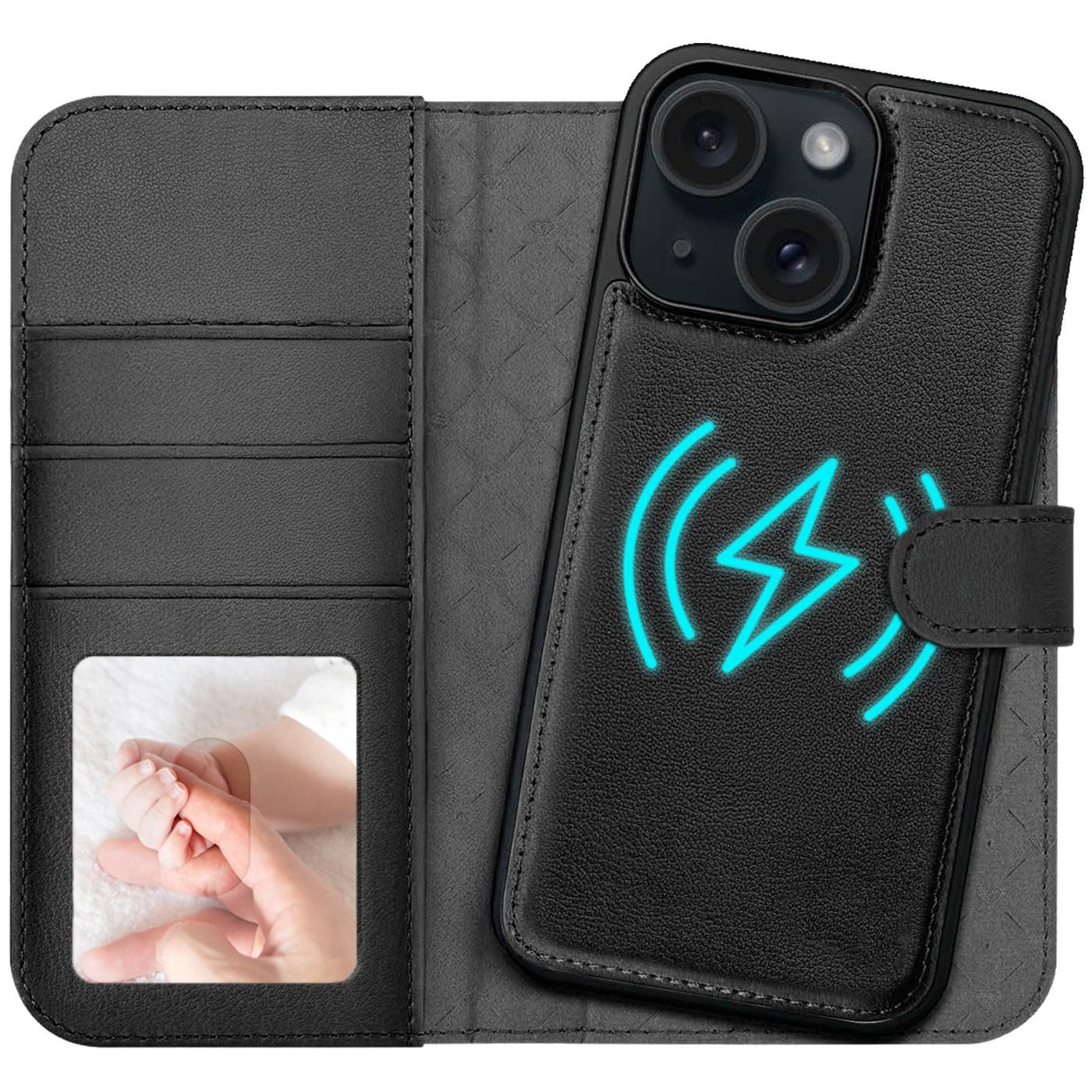 CoolGadget Handyhülle Magnet Book Case für Apple iPhone 15 Hülle + Klapphülle 6,1 Zoll, 2in1 abnehmbare magnetische RFID Schutzhülle Kartenfach Fotofenster