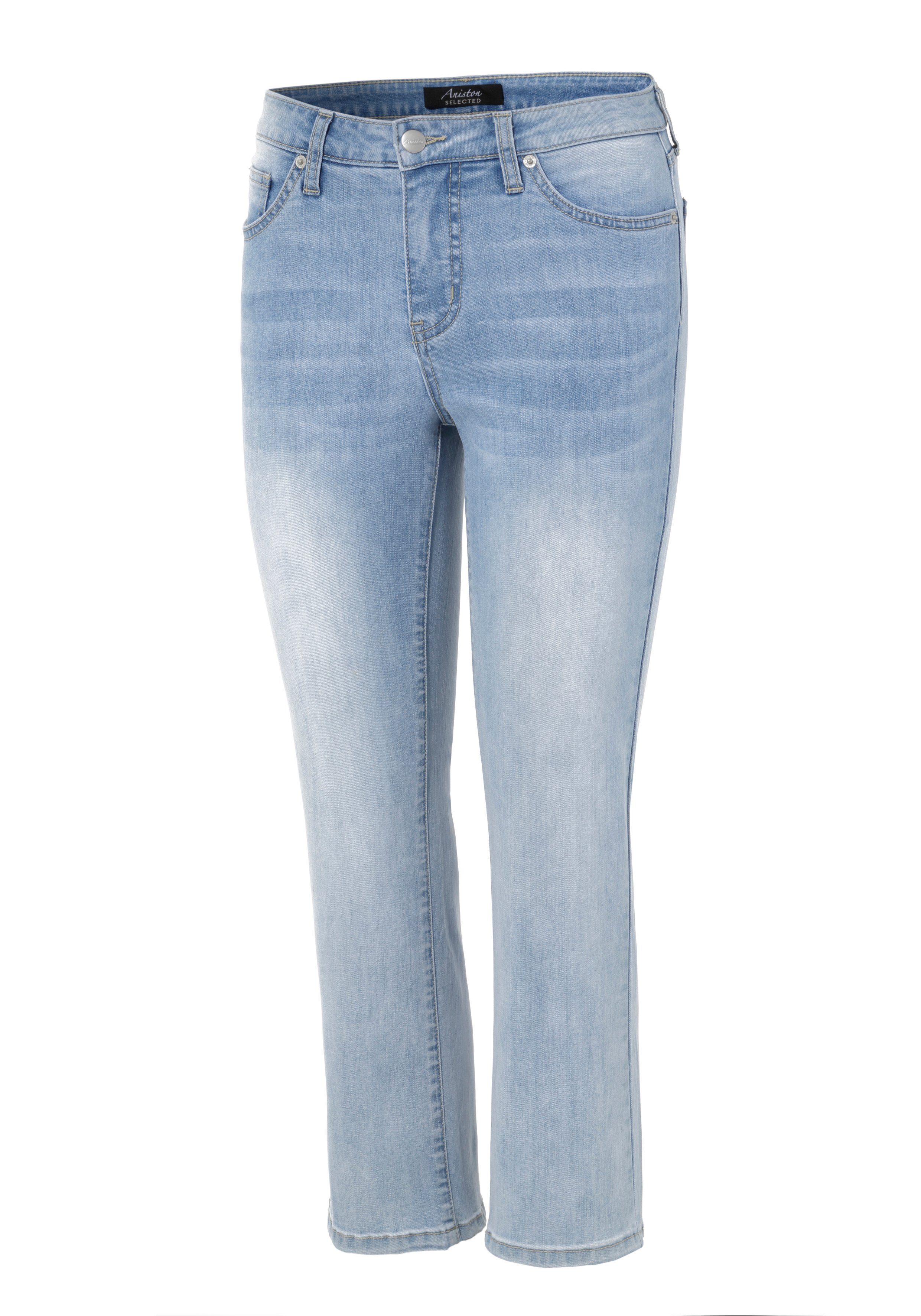 verkürzter cropped Aniston Länge light-blue-washed SELECTED Straight-Jeans in