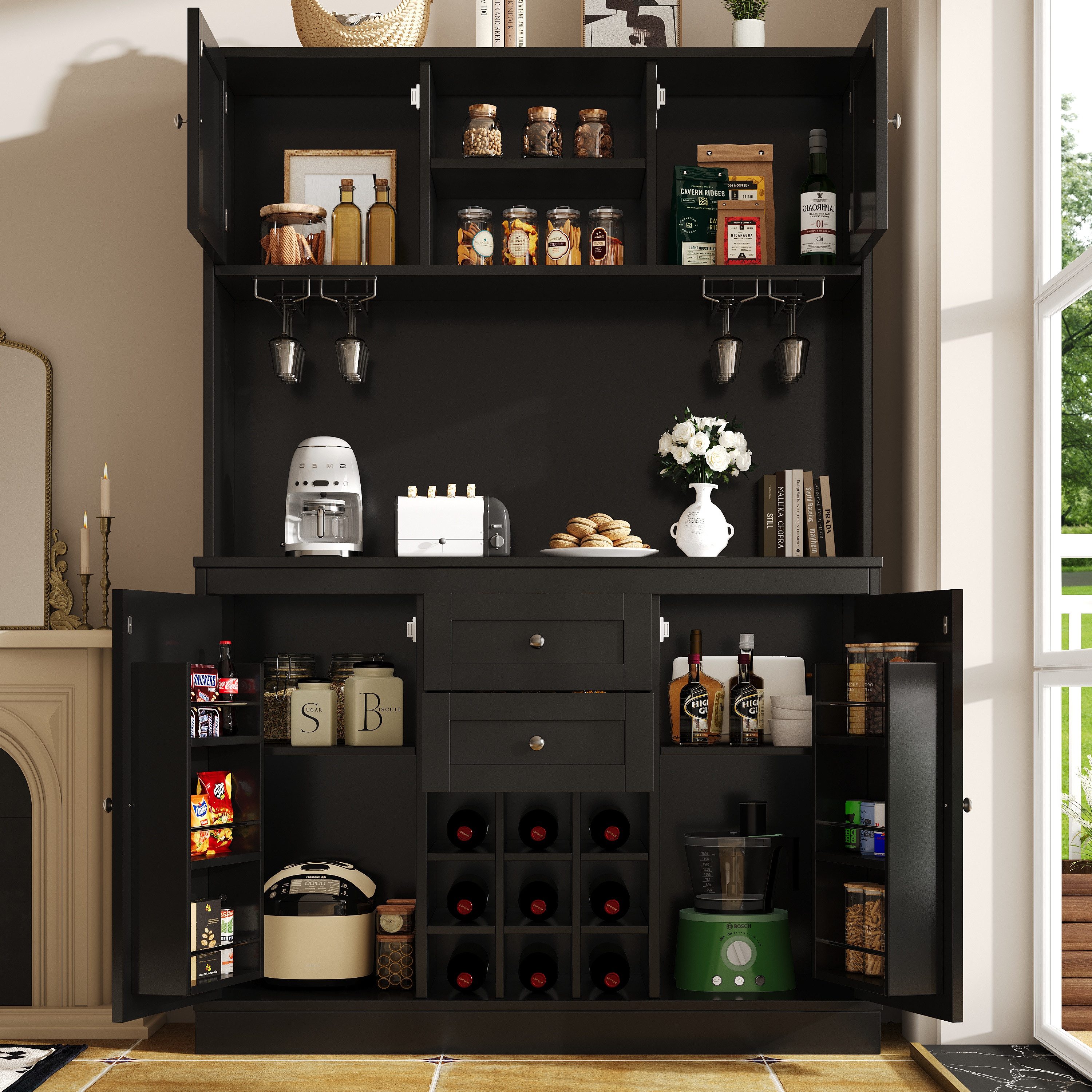 i@home Buffet Küchenschrank,Hochschrank,Küchenbuffet, Weiß/Schwarz (Packung günstig online kaufen
