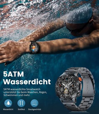 Lige Herren's Militär IP68 Wasserdicht Fitness-Tracker Smartwatch (1,43 Zoll, Android/iOS), mit 110 Sportmodi Schlafmonitor Aktivitätstracker Anrufe & Nachrichten
