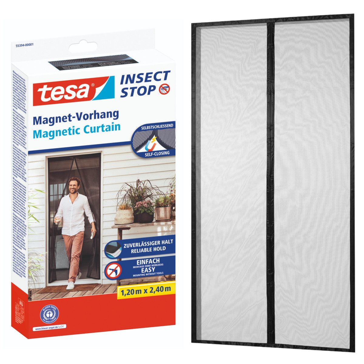 tesa Защита от насекомых-Vorhang Insect Stop Magnetvorhang selbstschließend, XL - 1,20 m x 2,40 m, (Packung, 1-St., Magnetvorhang, selbstklebendes Klettband), Защита от насекомыхvorhang mit Magneten - für Balkon- und Terrassentüren