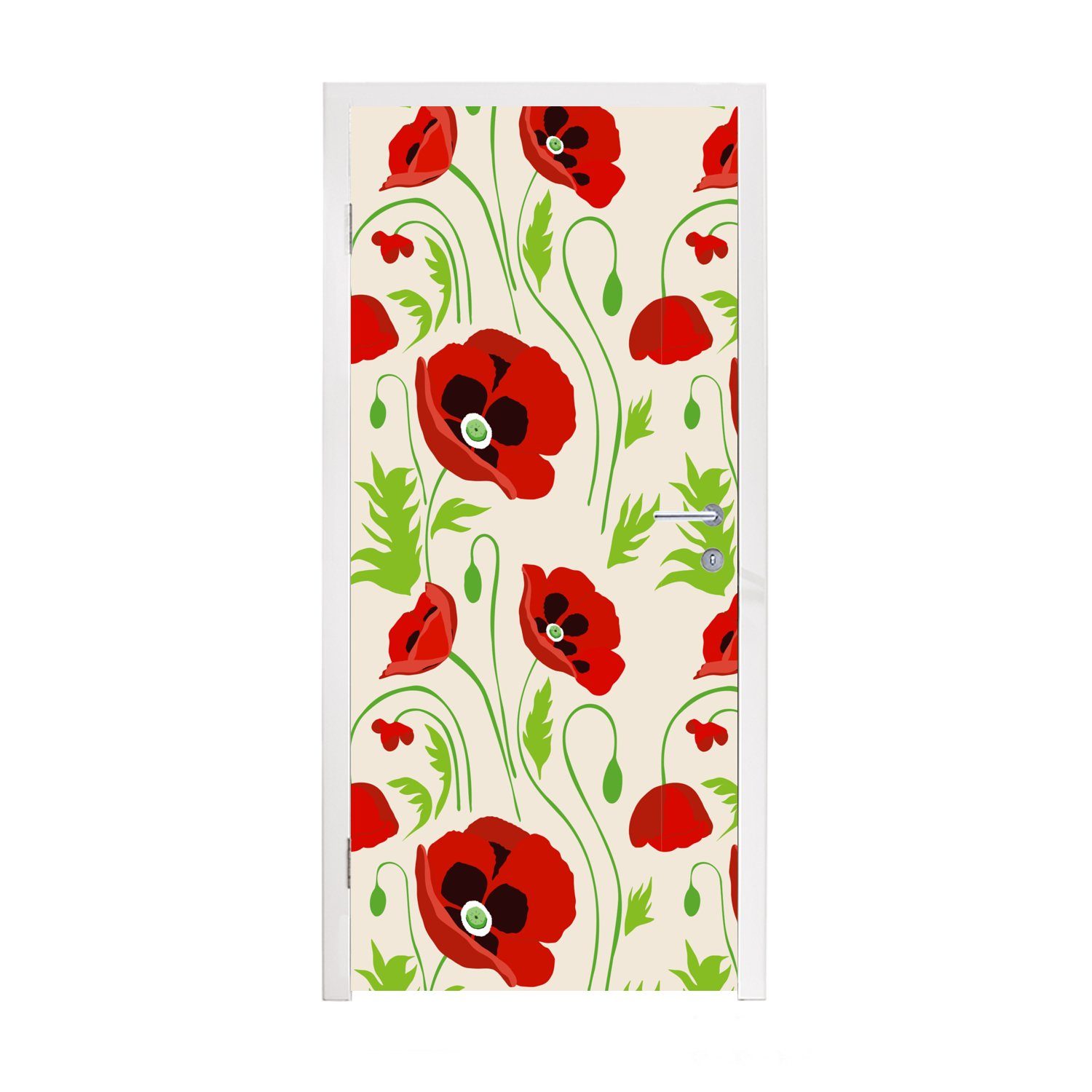 MuchoWow Türtapete Blumen - Mohn - Muster, Matt, bedruckt, (1 St), Fototapete für Tür, Türaufkleber, 75x205 cm