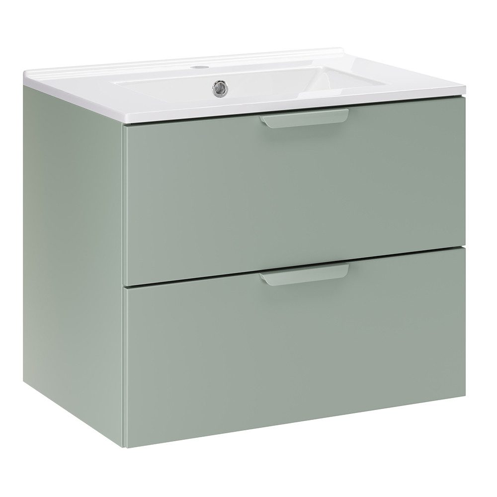 Lomadox Waschtisch ALASSIO-56, 60 cm breit in Grün matt, 2 Schubladen, inkl. Waschbecken
