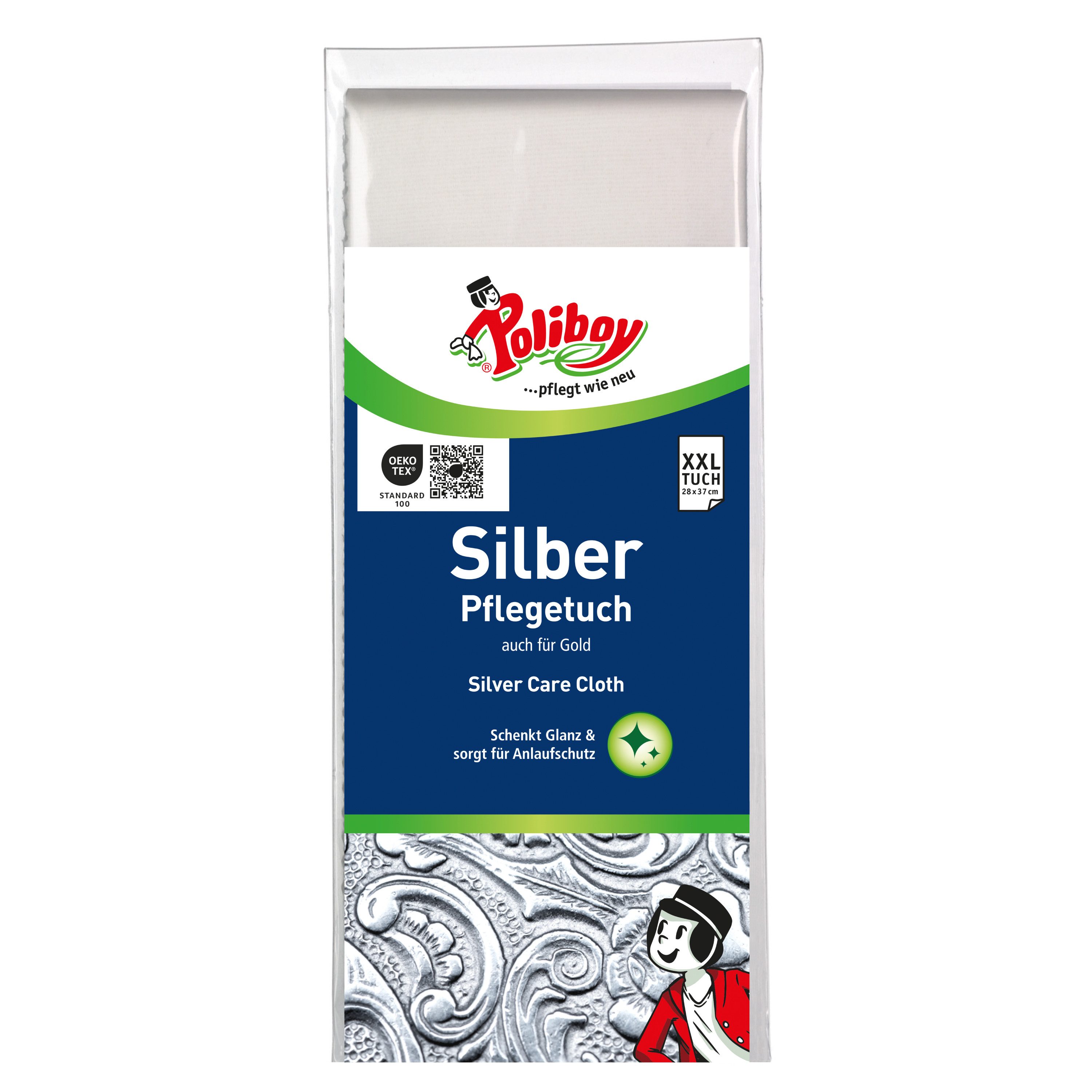 poliboy Silber Pflege - 28x37cm Pflegetuch (37x28 cm, Spezialpoliertuch zur Pflege und Reinigung - Made in Germany)