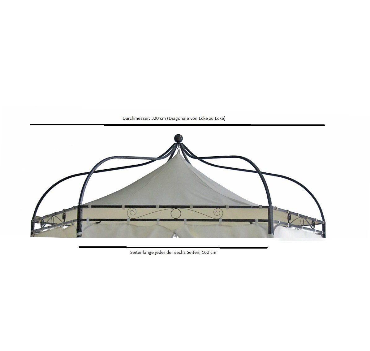 DEGAMO Pavillon-Ersatzdach MODENA, 6-eckig 320cm Durchmesser, Farbe ecru, wasserdicht
