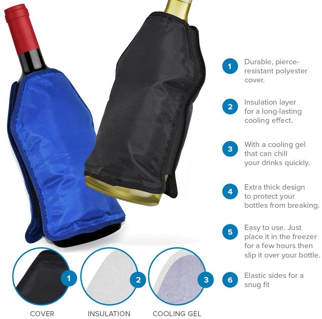 JOEJI’S KITCHEN Outdoor-Flaschenkühler 2er-Set Weinkühler und Sektkühler Hülle Manschetten - Schwarz & Blau