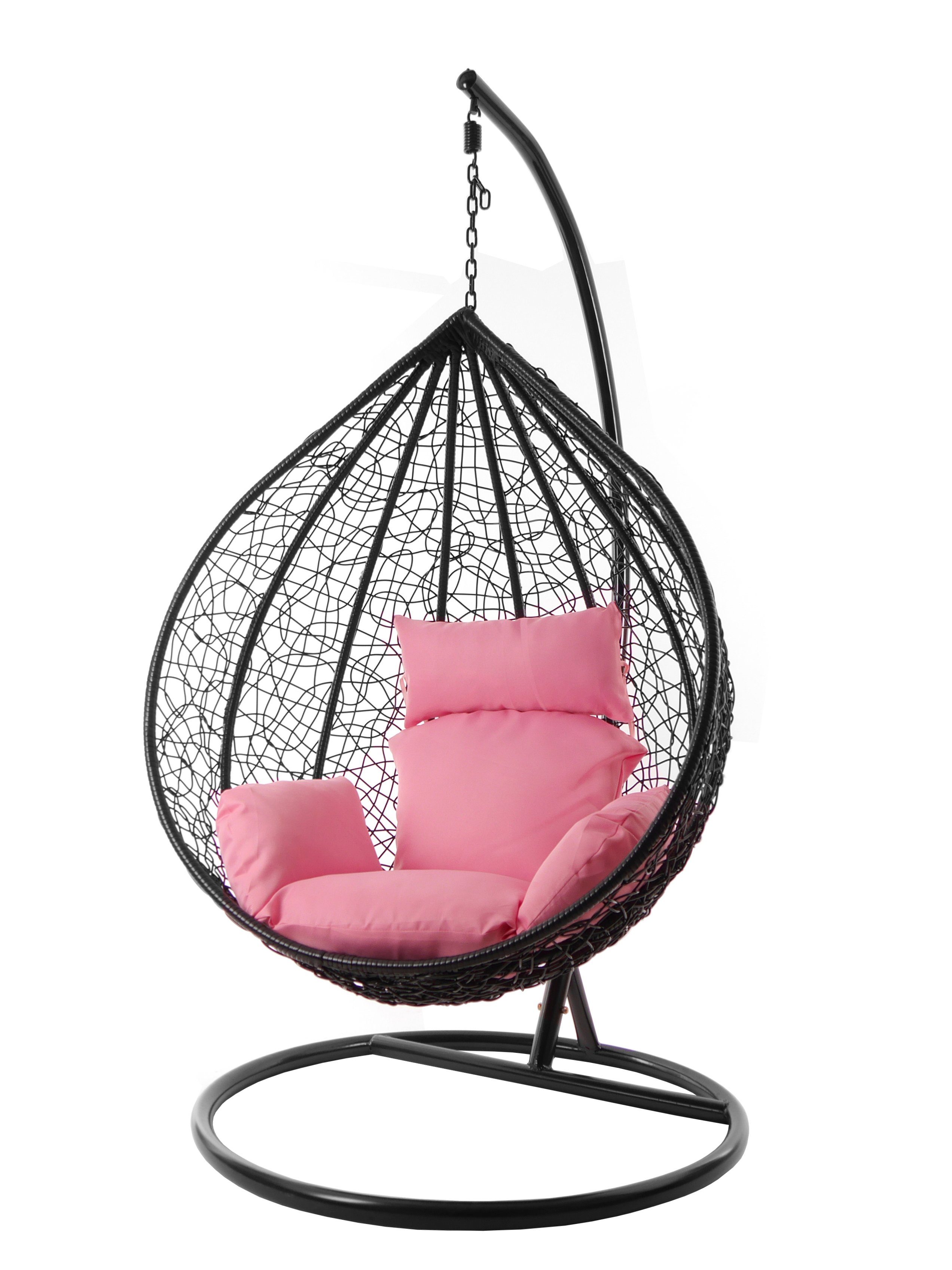 KIDEO Hängesessel Hängesessel MANACOR schwarz, edel, XXL und Nest-Kissen, inklusive, Chair, Gestell Farben Kissen lemonade) Swing rosa verschiedene (3002