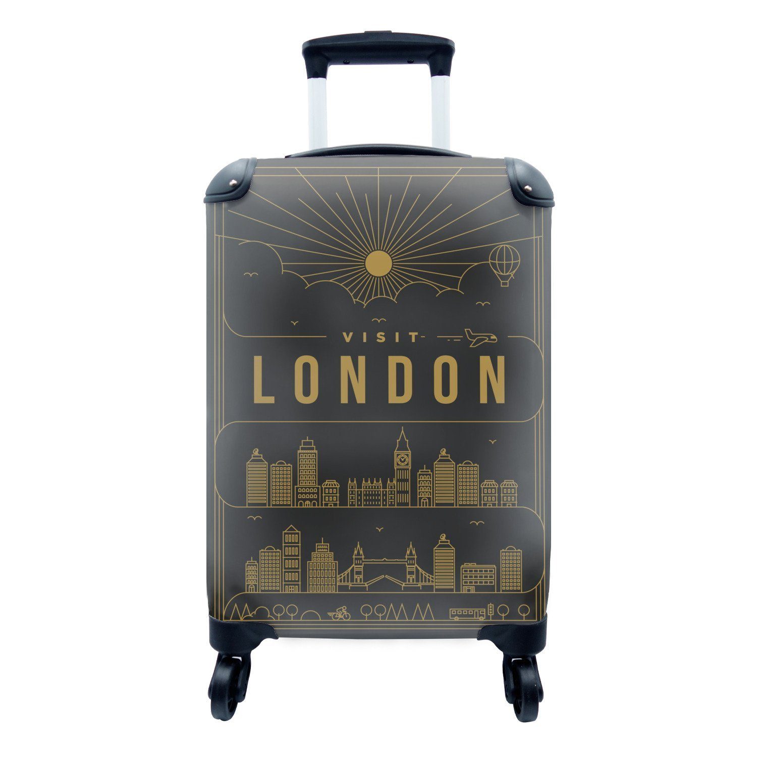 MuchoWow Handgepäckkoffer Stadtbild London - schwarz, 4 Rollen, Reisetasche mit rollen, Handgepäck für Ferien, Trolley, Reisekoffer