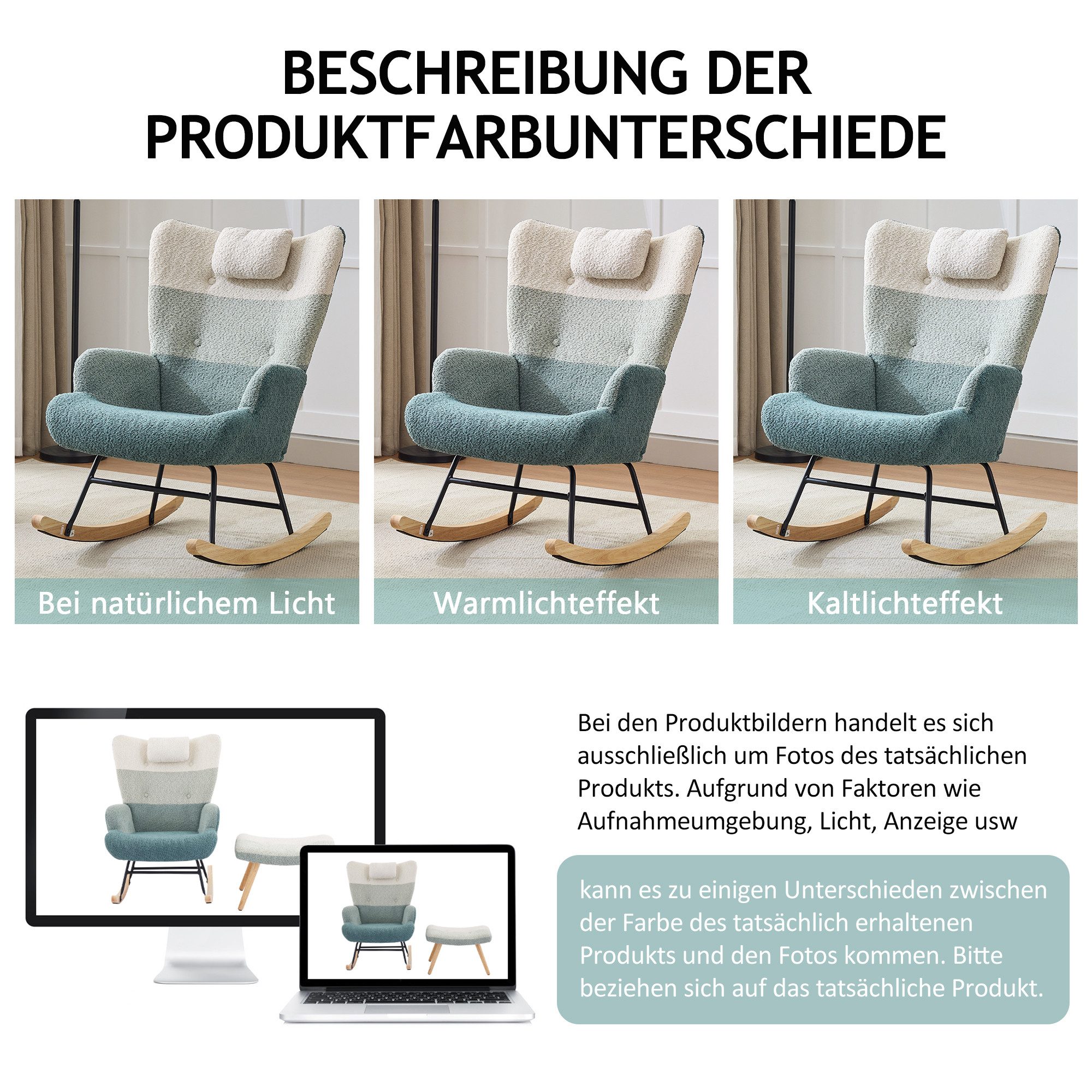 STILVORA Schaukelstuhl mit hocker Polsterstuhl aus Boucle-Samt,Relaxsessel mit Kopf,Patchwork (Wohnzimmersessel, Schlafzimmersessel, 2 St), mit hoher Rückenlehne, Kopfstütze Fußstütze