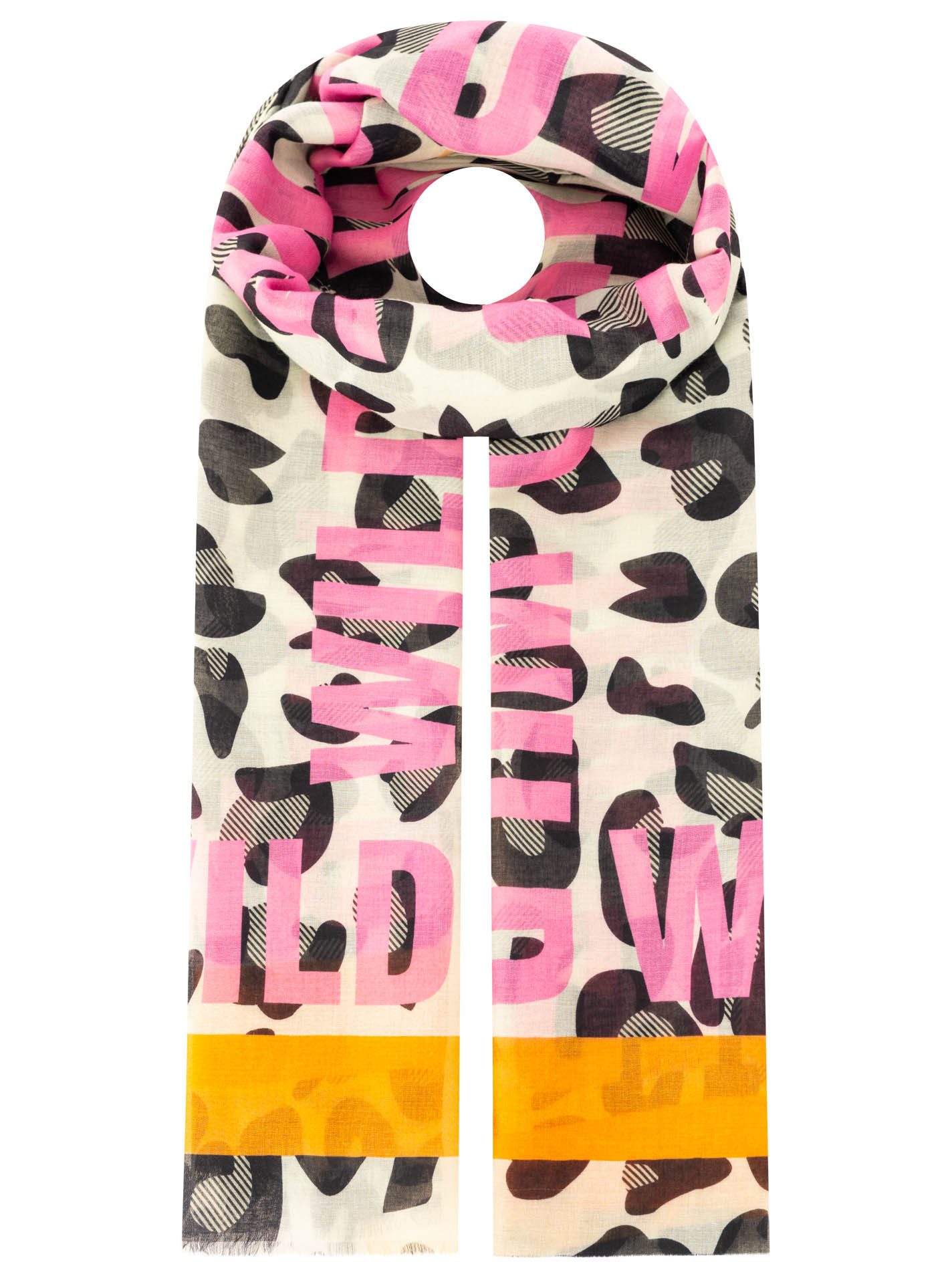 Zwillingsherz Schal "Wild Leo", leichtes Material, großer Leo-Print mit Schriftzug WILD, offene Kanten