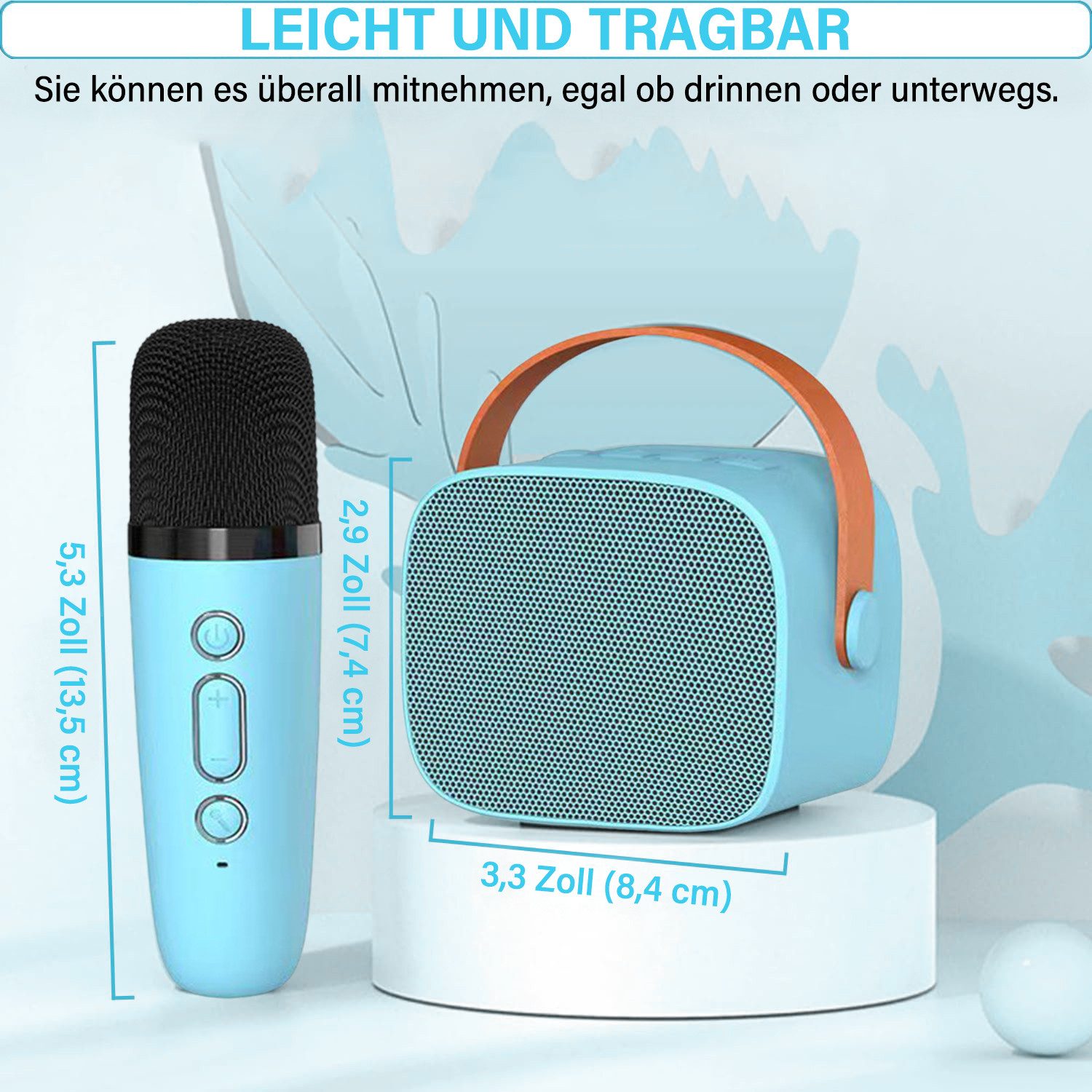 MOPUEA Mini Karaoke Maschine mit 2 Mikrofonen Karaoke-Anlage 5 Stimmenmodi Bluetooth-Lautsprecher 360°-Stereo-Surround-Sound, HiFi-Audiotechnologie (Bluetooth-Verbindung, Lautsprechern mit USB-Laden)
