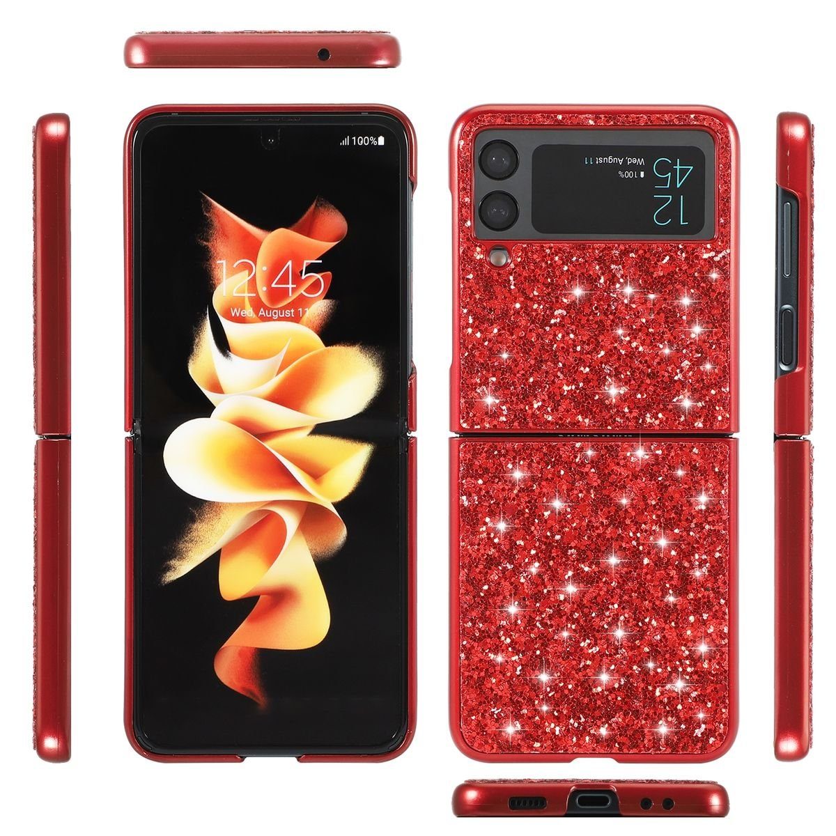 Wigento Handyhülle Für Samsung Galaxy Z Flip4 5G Glitzer Diamant Design Kunststoff TPU Cover Handy Tasche Hülle Etuis Gold
