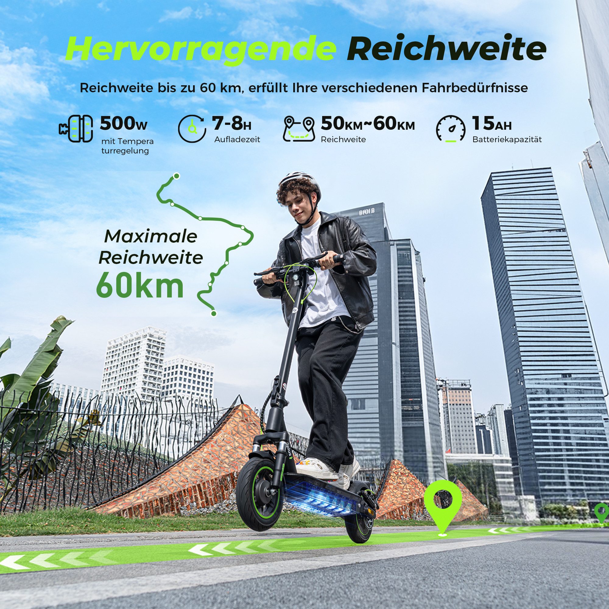 iSinwheel E-Scooter mit Straßenzulassung (ABE),Klappbarer Elektroroller mit APP, 500,00 W, 20,00 km/h, 60KM Reichweite,Duales Bremssystem, Belastung bis 120kg MAX 500W