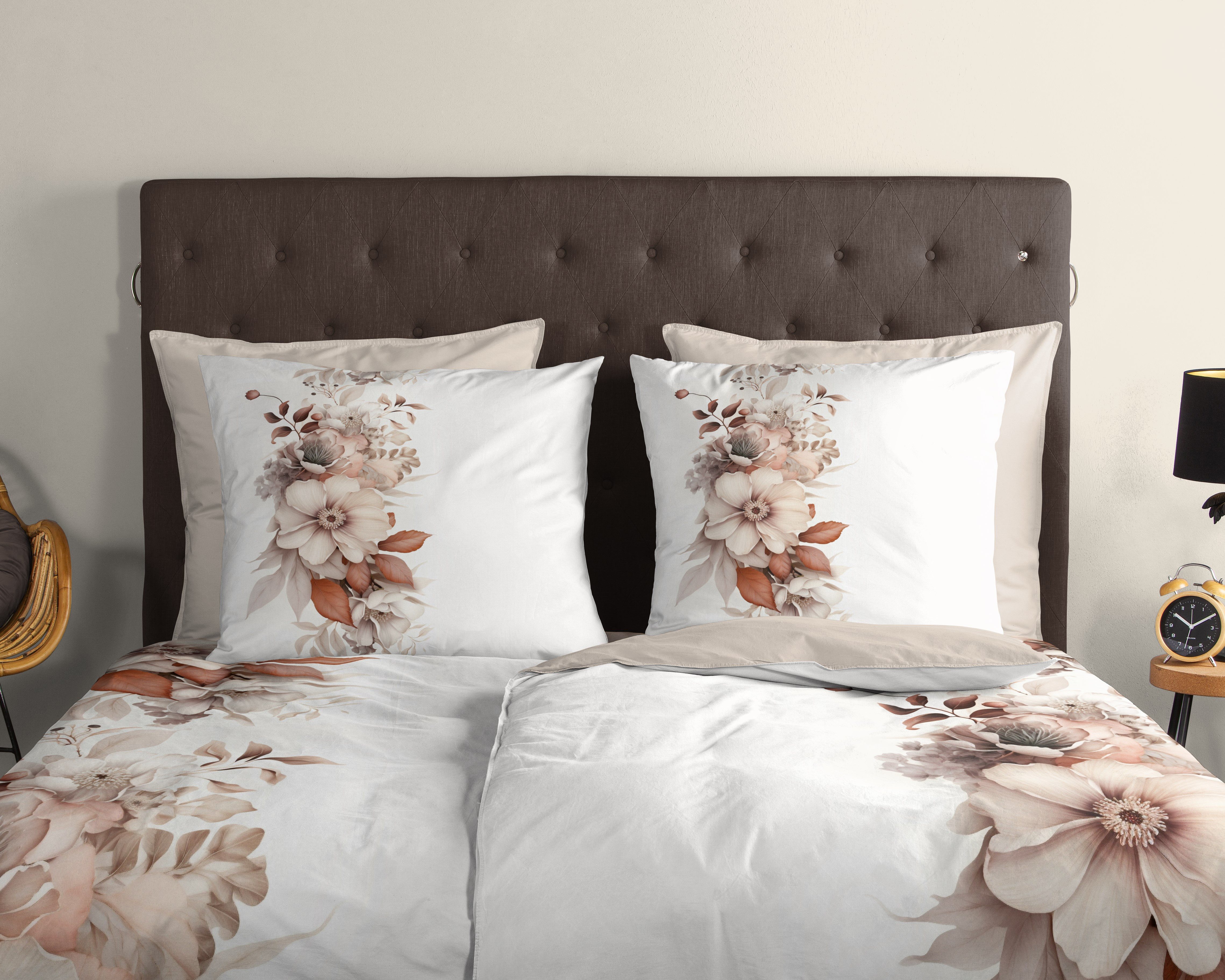 good morning Wendebettwäsche Vester, Renforcé, 2 teilig, 100% Baumwolle, Renforcé, Reißverschluss, Wendeoptik, Blumen, cream