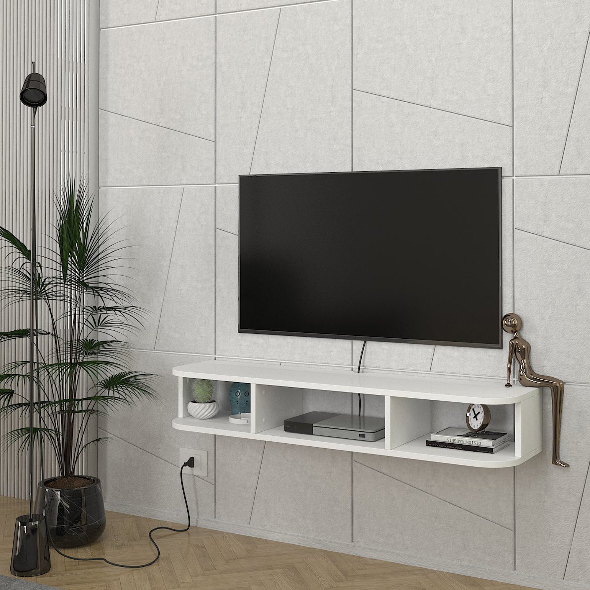 en.casa TV-Regal, hängend »Oundsvas« 120 x 30 x 19 cm Weiß günstig online kaufen