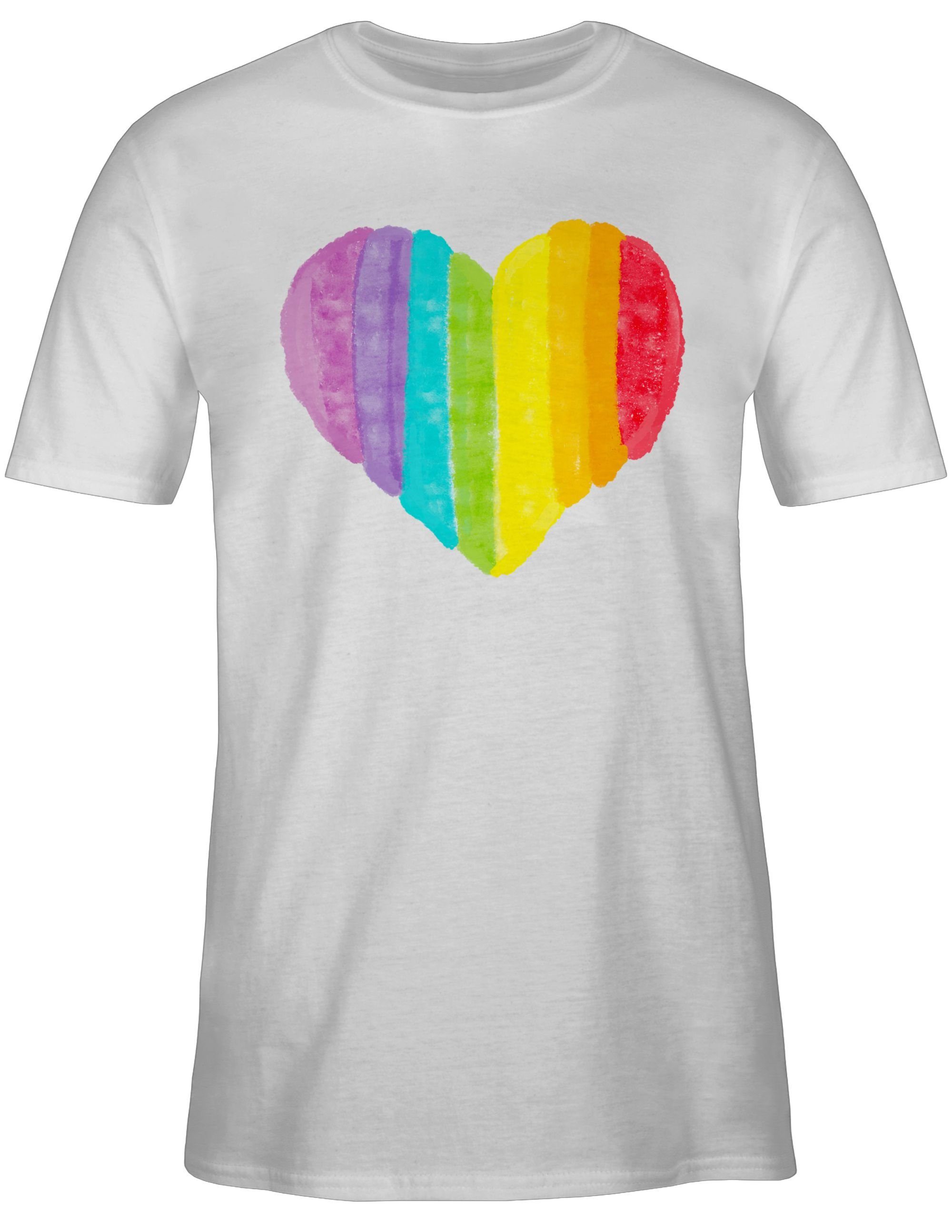 Kleidung LGBT Weiß T-Shirt Regenbogen Herz Shirtracer 02