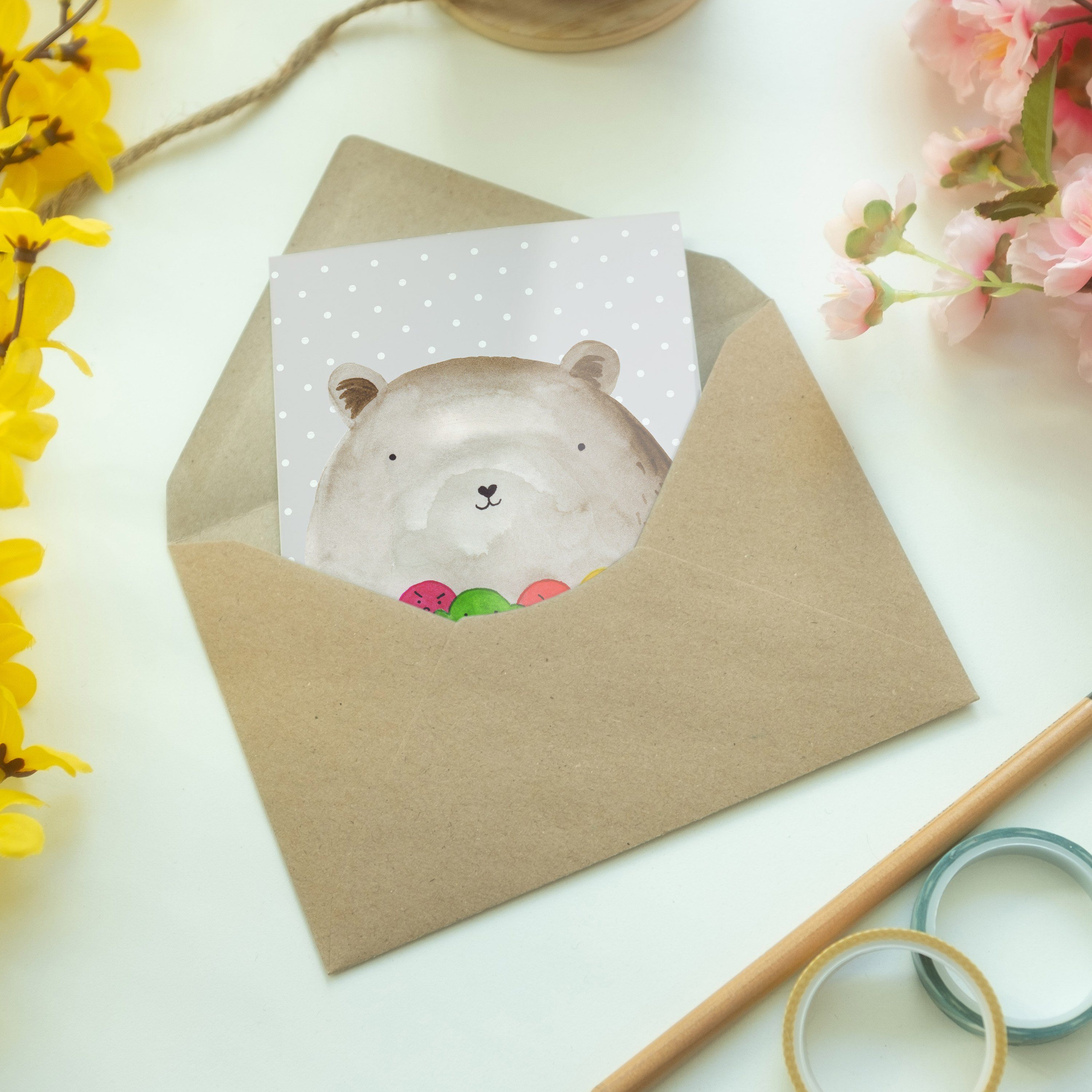 Panda & Bär Karte, Mrs. Mr. - - Gefühl Grußkarte Wahnsin Einladungskarte, Grau Geschenk, Pastell