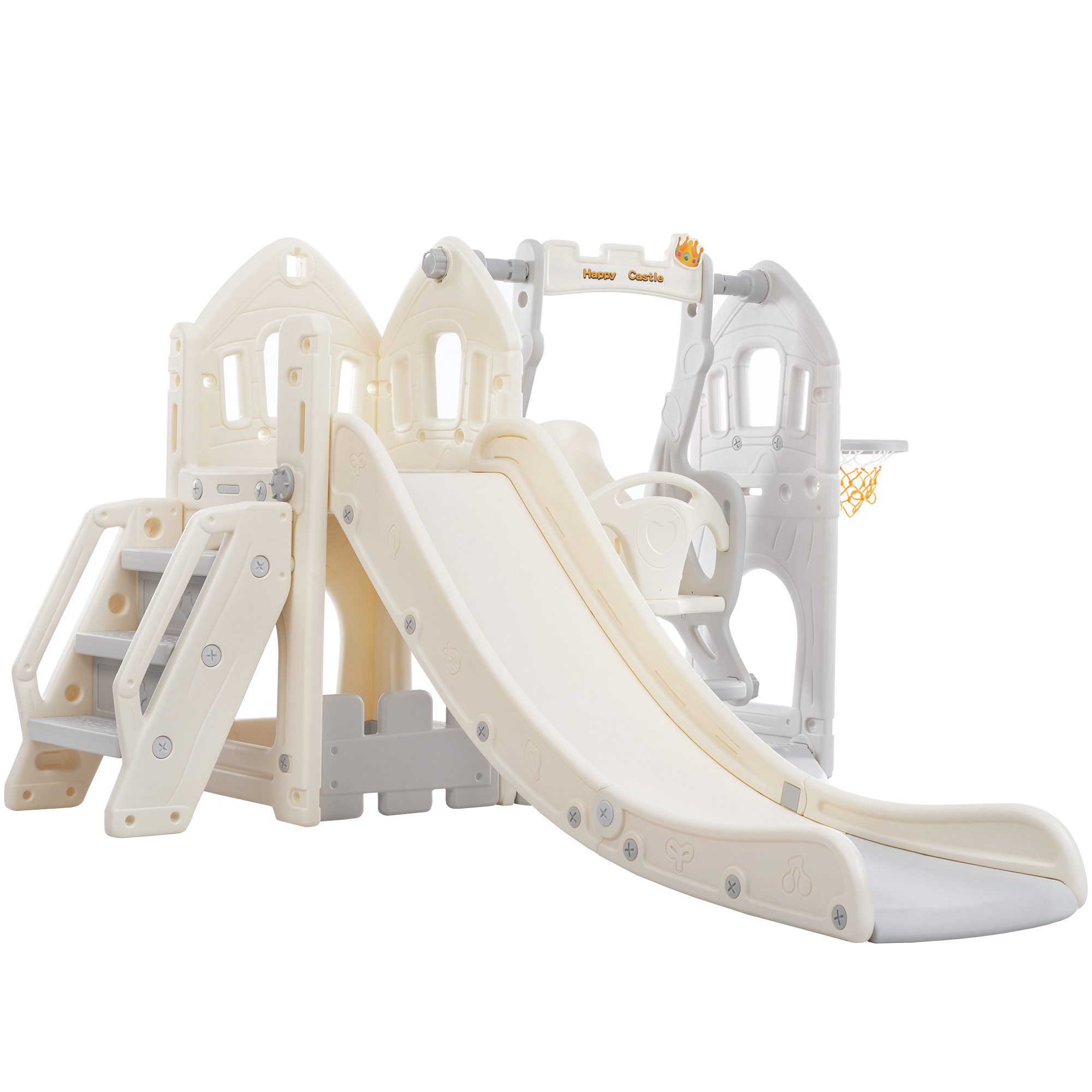 Rutaqian Rutsche 5 in 1 Kinderrutschen-Set Schaukel Basketballkorb, (Schaukel mit Rutsche und Kletterleiter für Indoor Outdoor Hinterhof), Kinder Spielplatz Slide Gartenrutsche Kinderschaukel