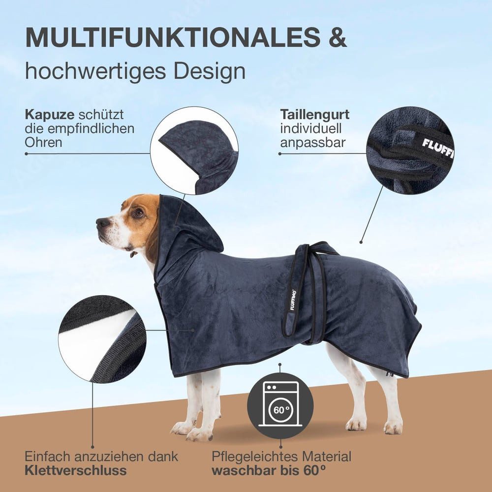 Thumbnail - FLUFFINO® Hundebademantel, Saugfähig und schnelltrocknend mit Klettverschluss
