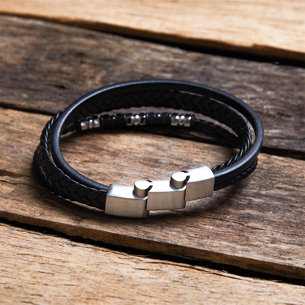 Unique Lederarmband Schwarzes Kunstlederarmband, mehrreihig von Unique – Bild 4 von 5