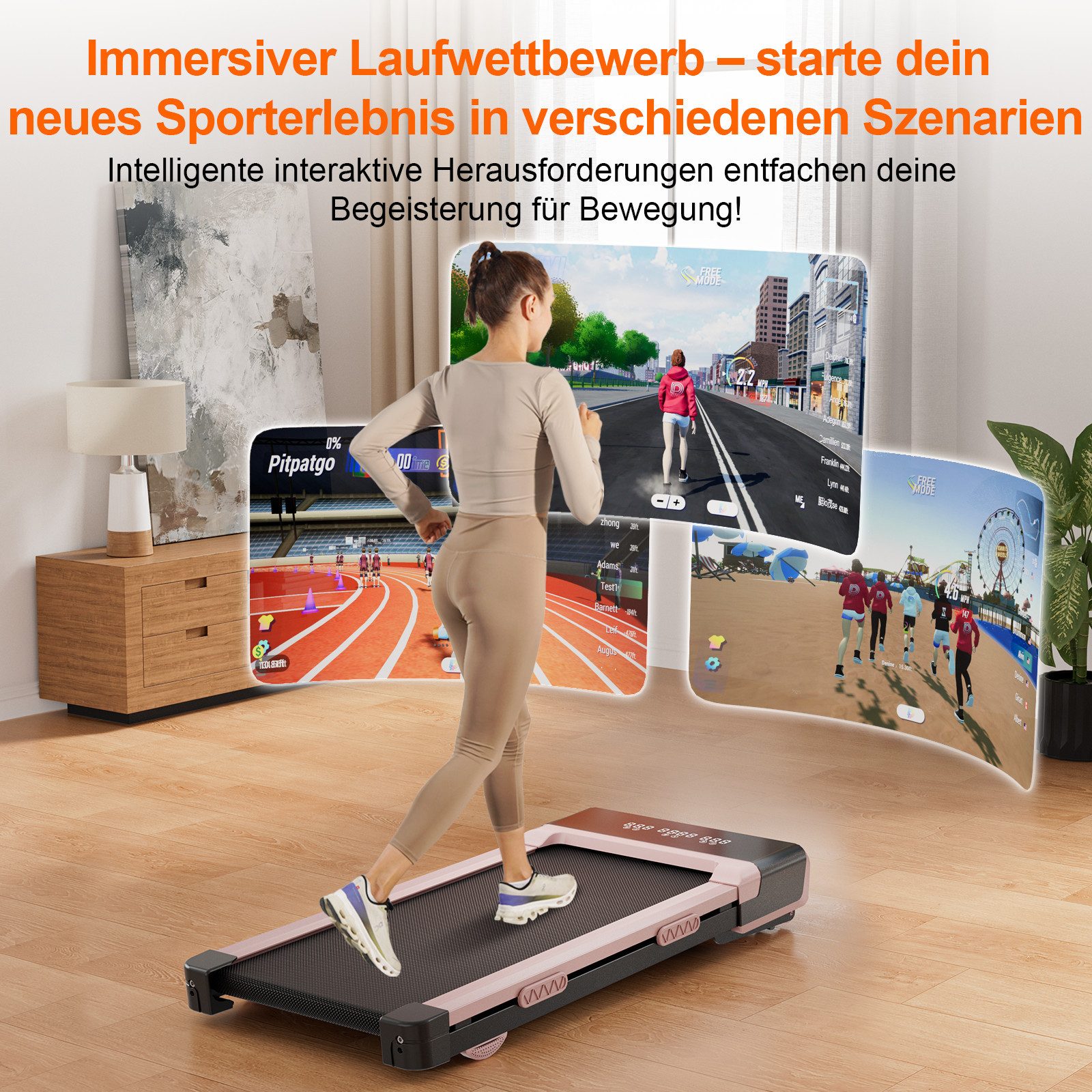 DEERRUN Laufband Deerrun Raceable Walking Pad mit Steigung Max 136kg