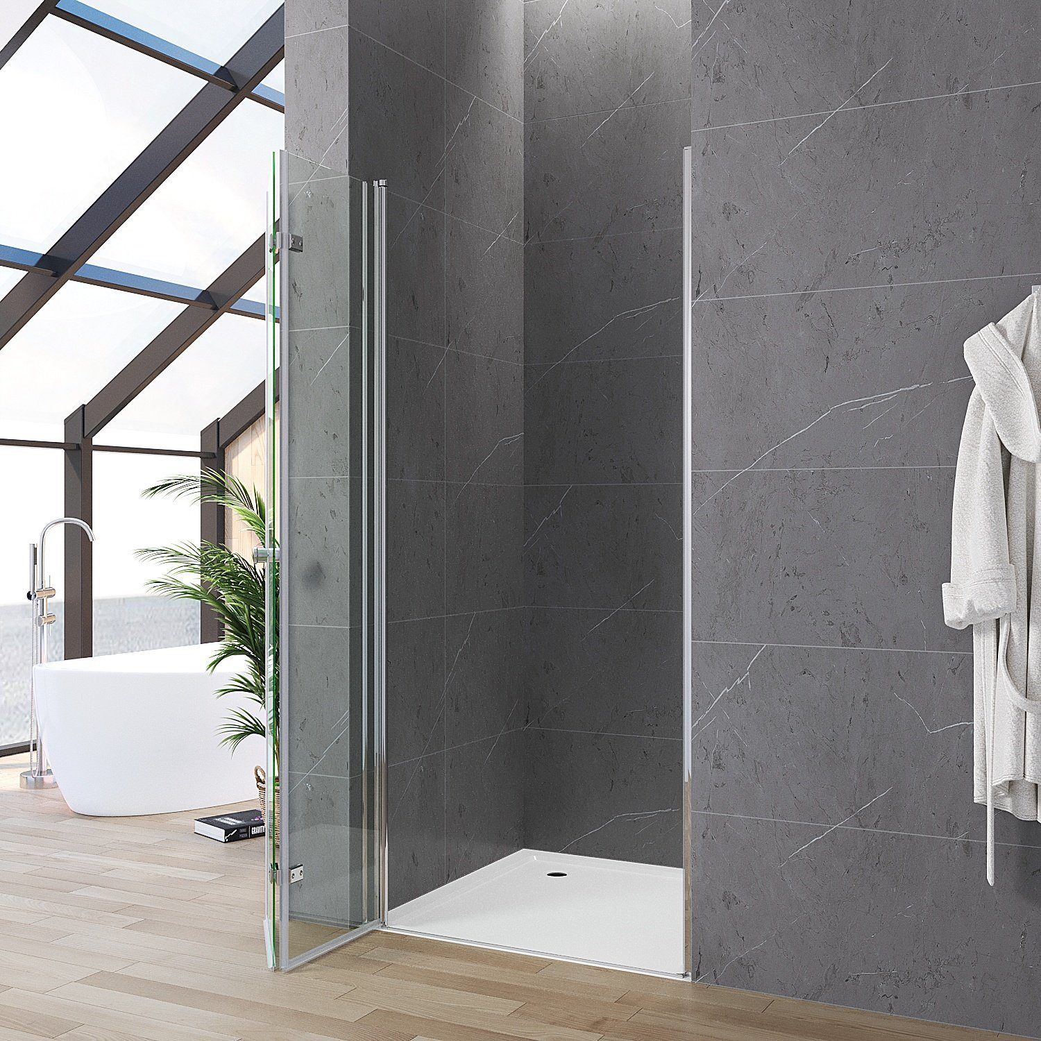 AQUABATOS Dusch-Falttür Duschabtrennung Nischentür Duschtür 70 75 80 85 90 95 100 120 cm, 85x187 cm, Einscheiben-Sicherheitsglas (ESG), mit Verstellbereich Lotus-Effekt Nanobeschichtung Klarglas faltbar