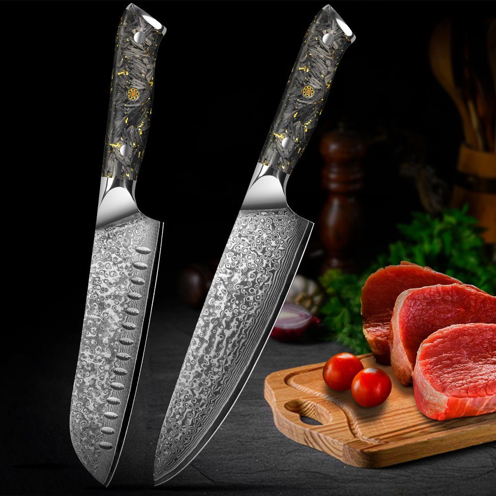 KEENZO Messer-Set 3tlg. Damastmesser Kochmesser, Set aus Santokumesser, Filetiermesser (3-tlg)