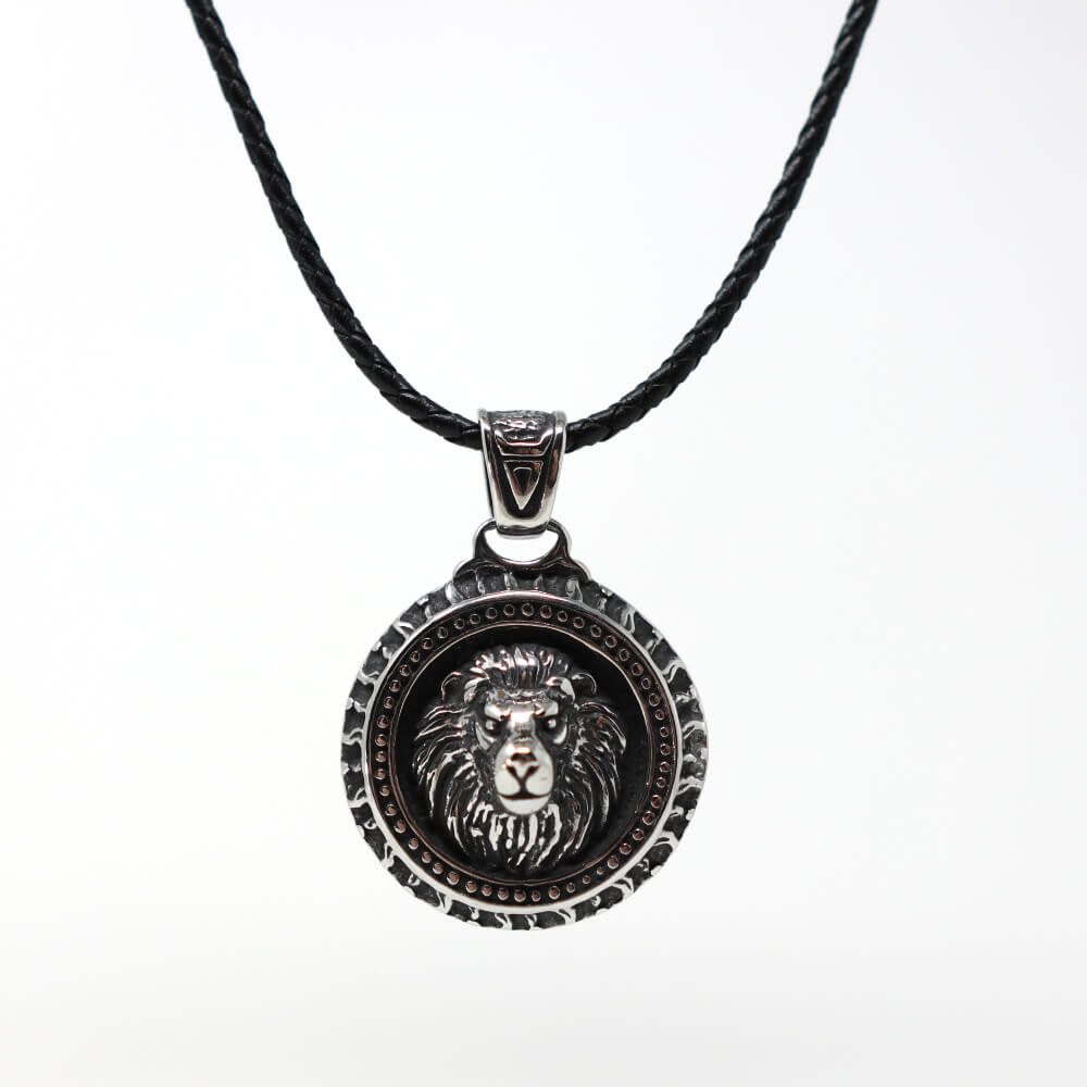 DALMARO Kette mit Anhänger Lederkette Edelstahlkette 316L LÖWEN MEDAILLON, günstig online kaufen